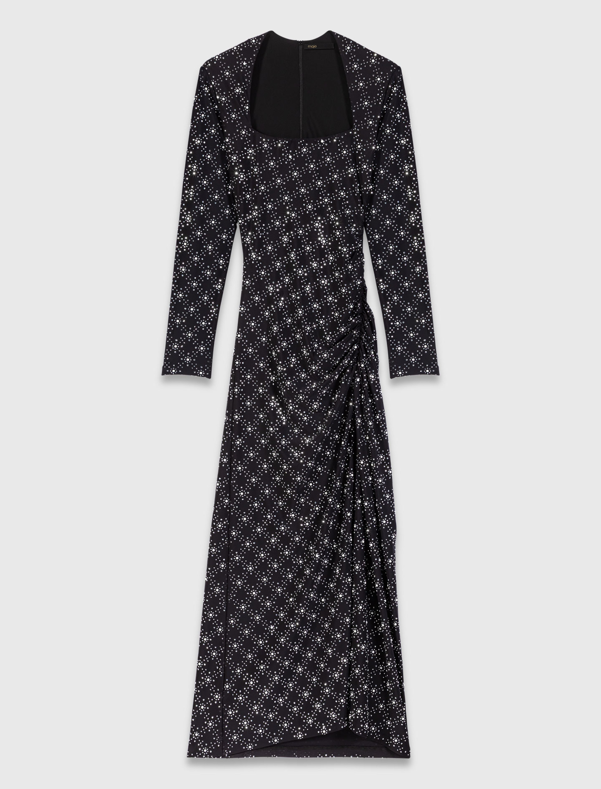 Жіноча довга сукня з перлами та стразами