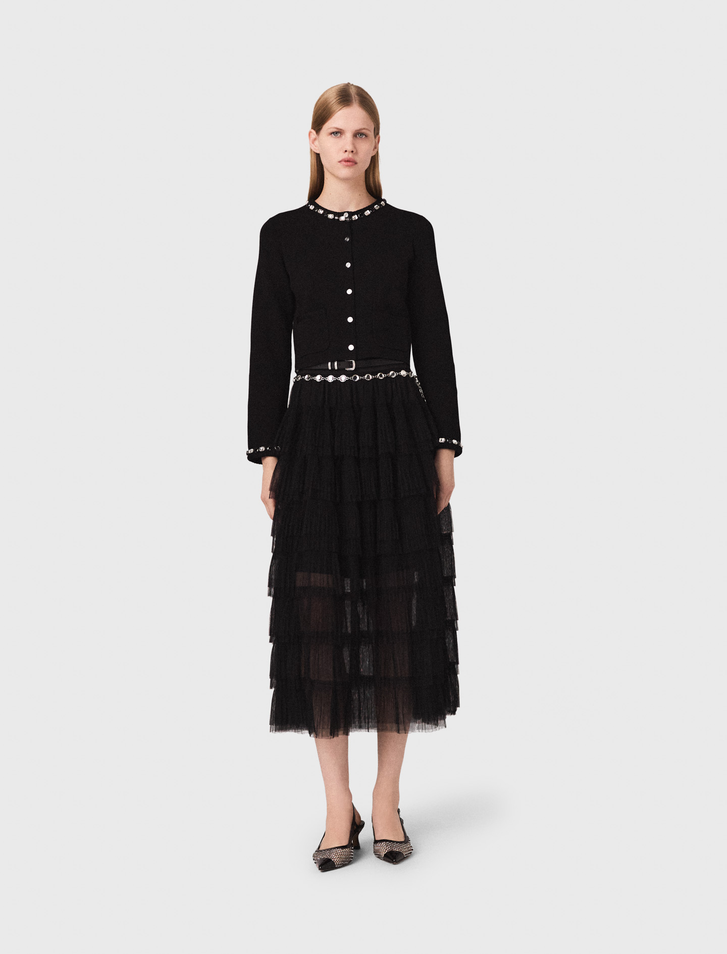 Женский короткий кардиган со стразами