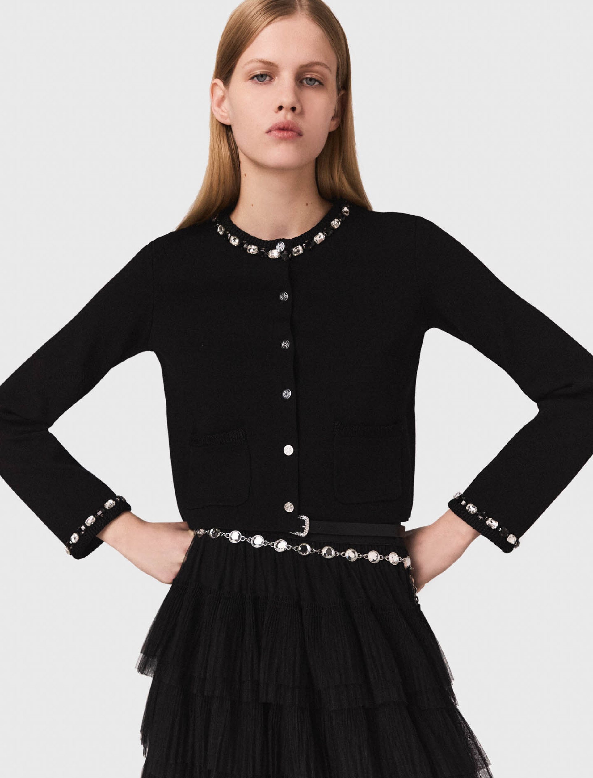 Жіночий короткий кардиган зі стразами Жіночий короткий кардиган зі стразами