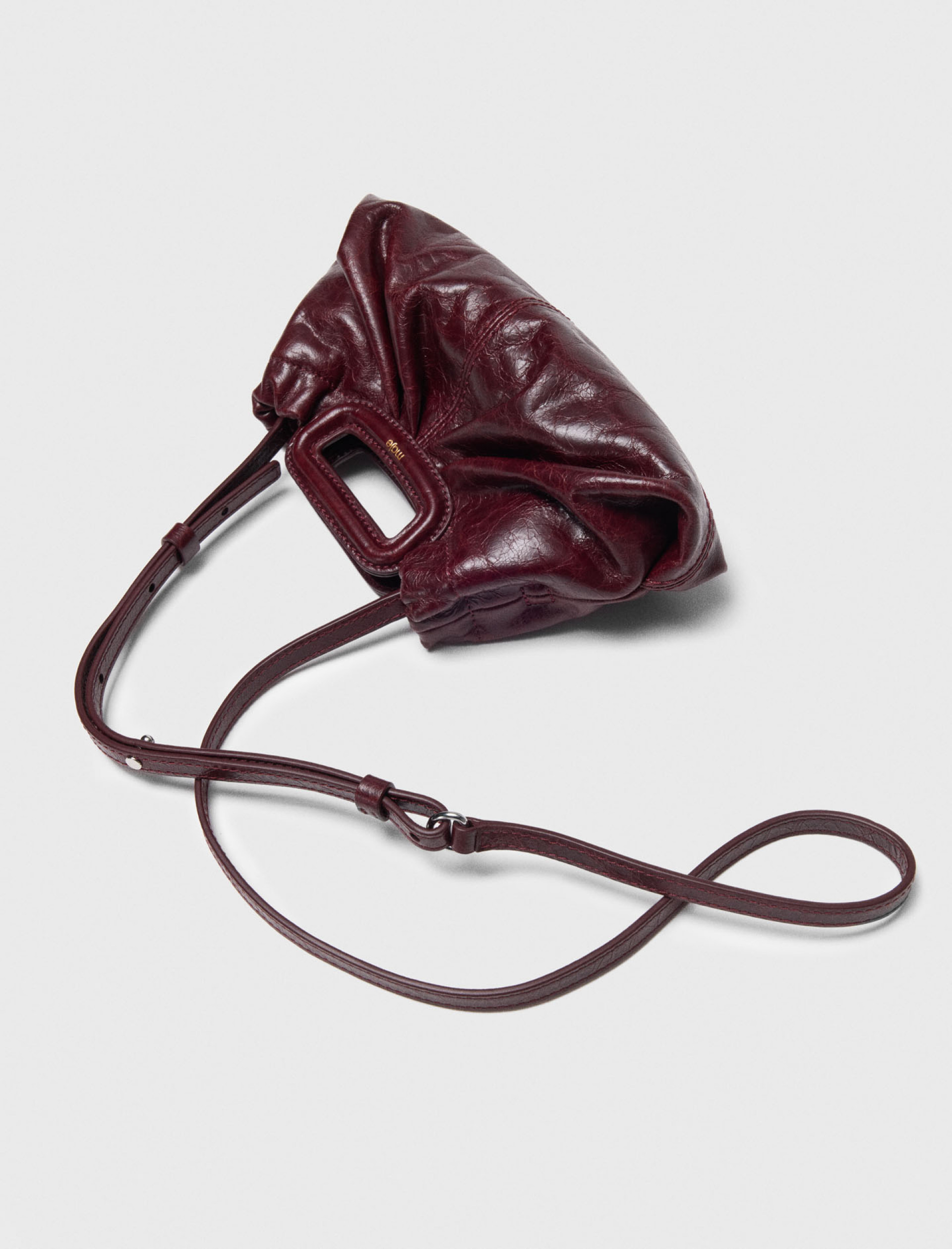 Женский бордовый мини-клатч из потертой кожи