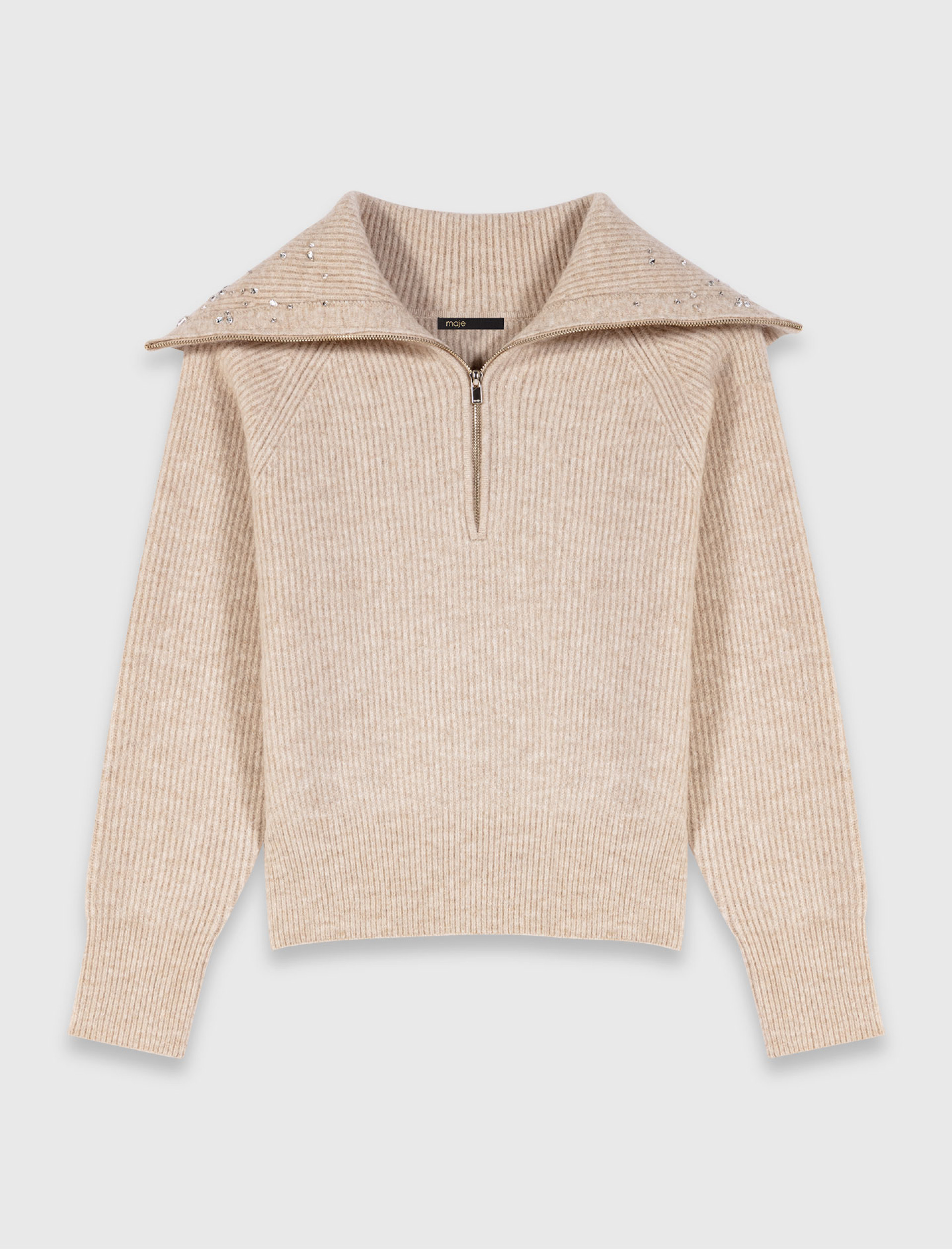 Жіночий светр зі стразами та коміром-блискавкою Жіночий светр зі стразами та коміром-блискавкою