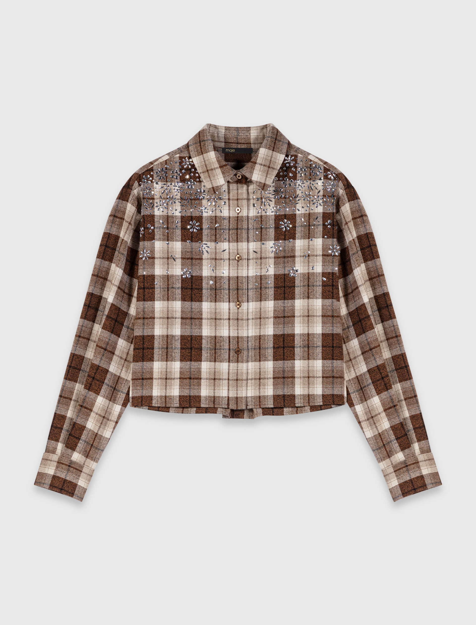 Женская рубашка в клетку со стразами