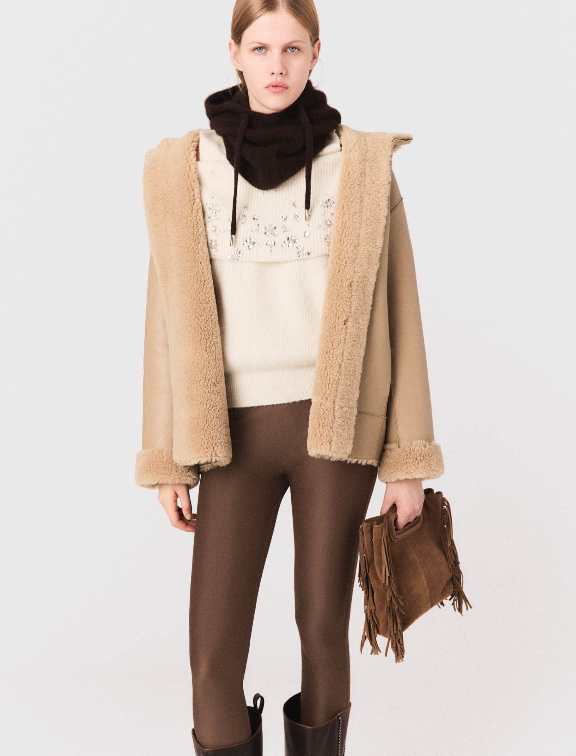 Женское двустороннее пальто с капюшоном