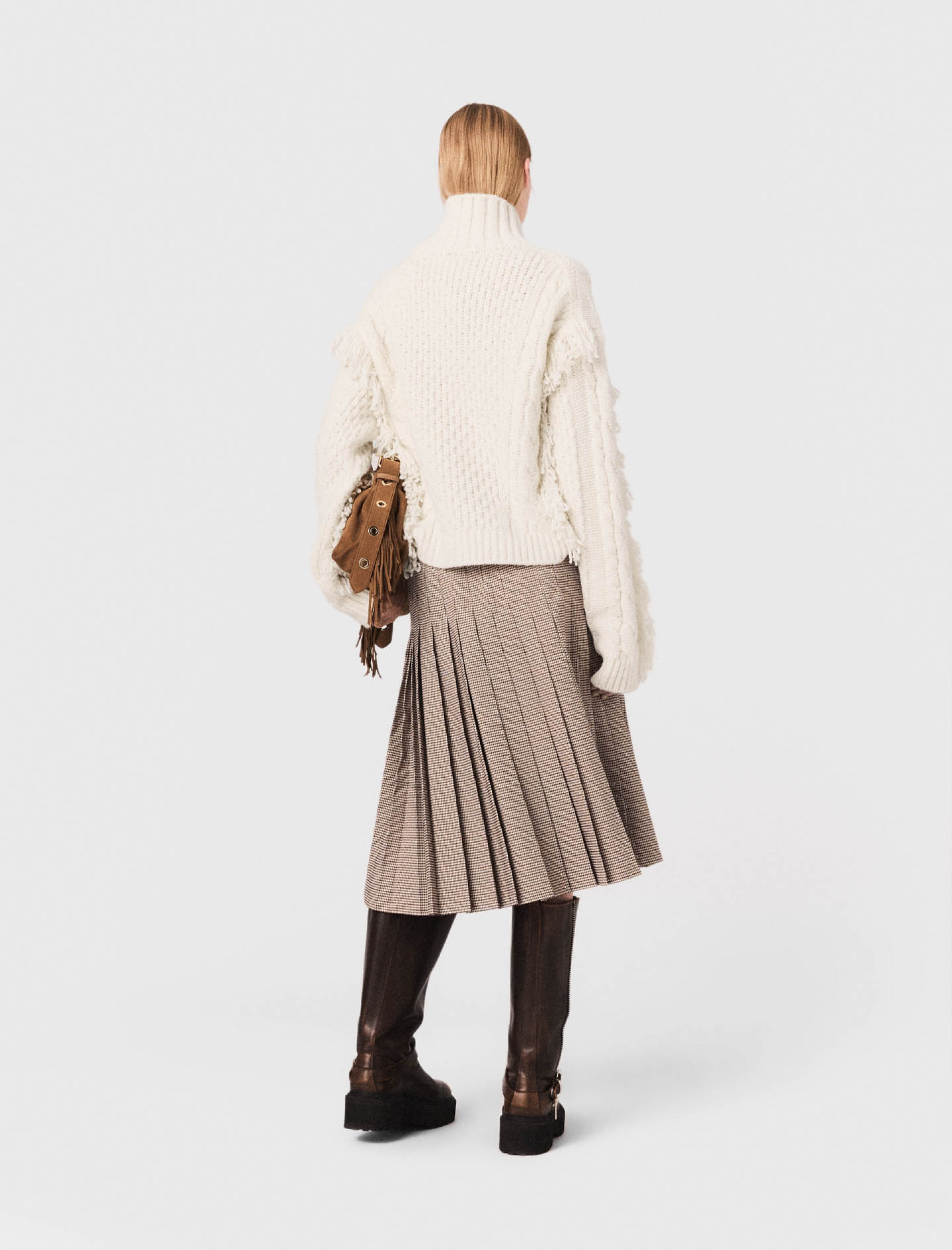 Женская плиссированная юбка с узором в гусиную лапку