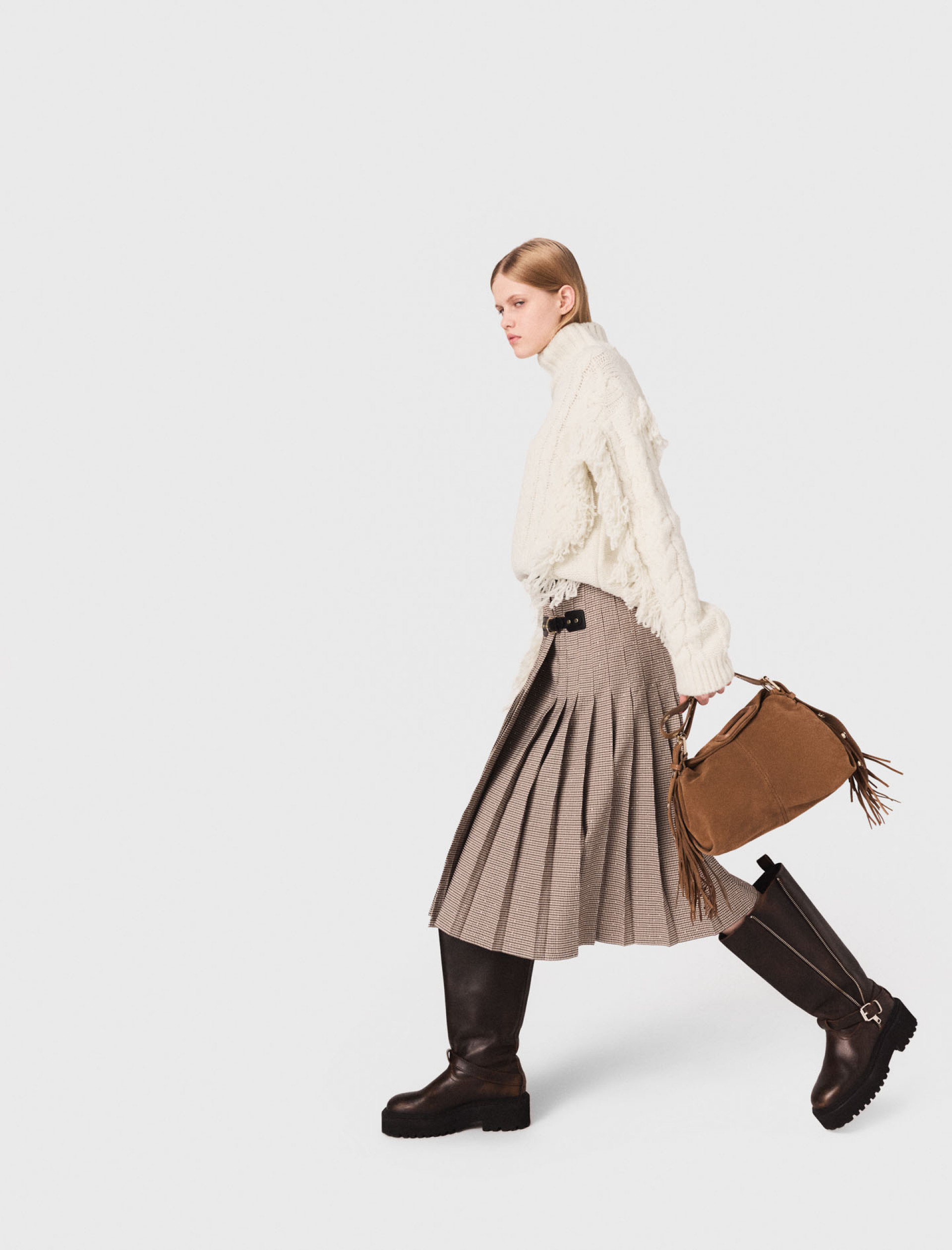 Женская плиссированная юбка с узором в гусиную лапку