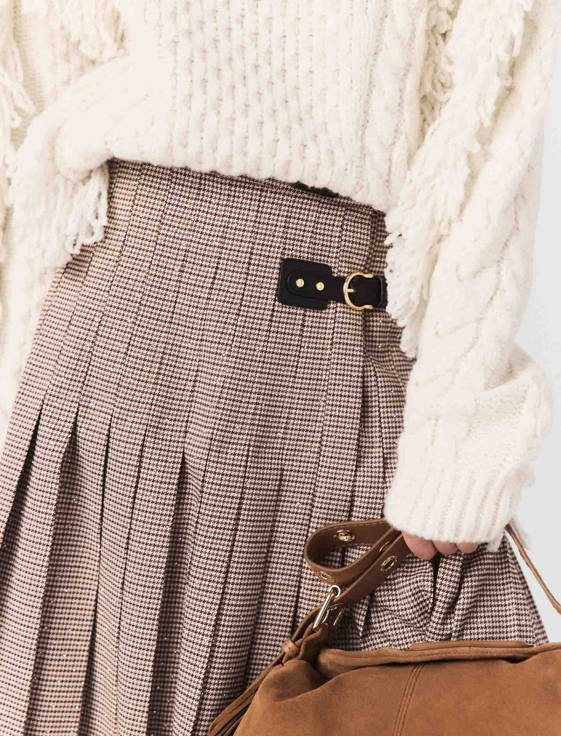 Женская плиссированная юбка с узором в гусиную лапку