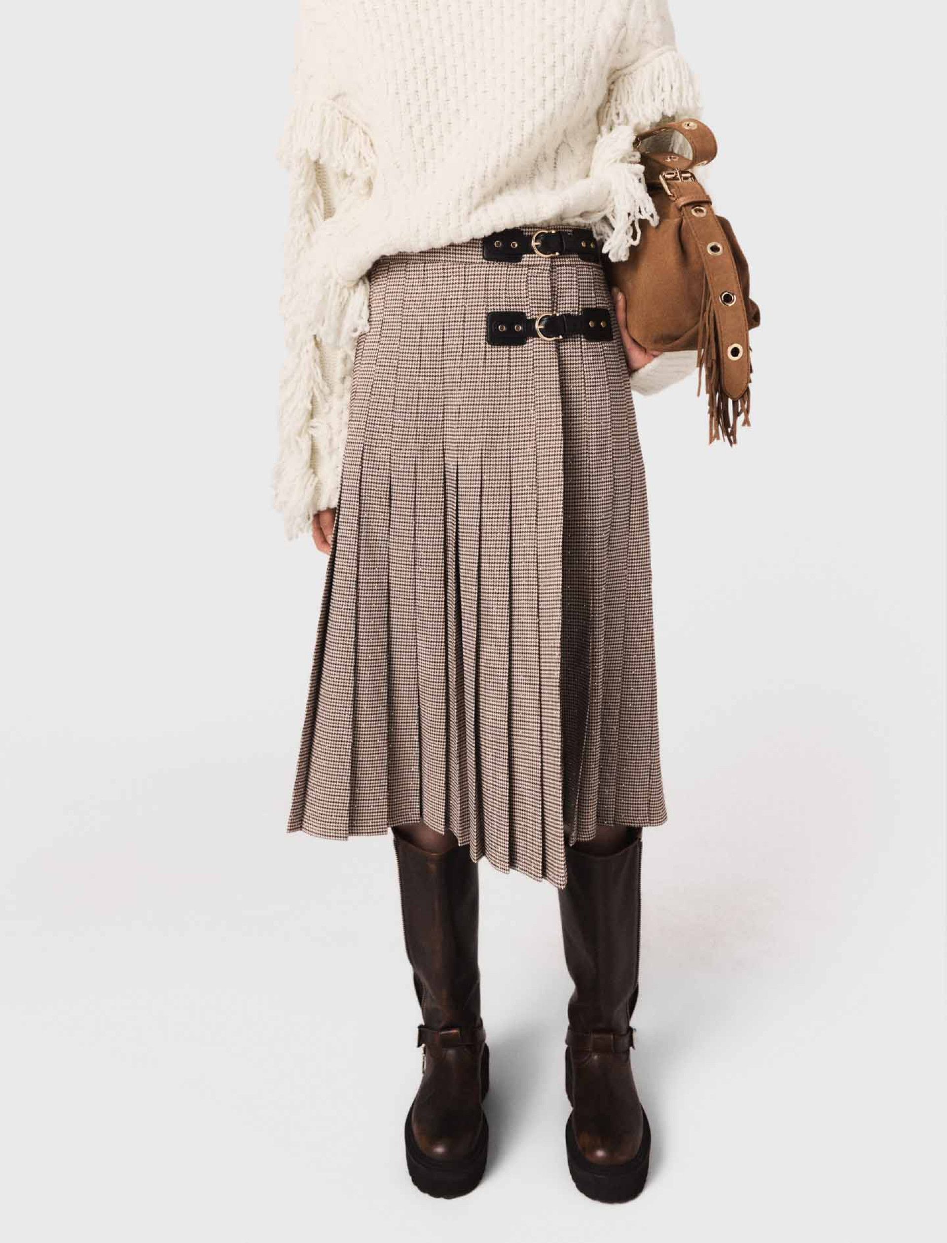 Женская плиссированная юбка с узором в гусиную лапку