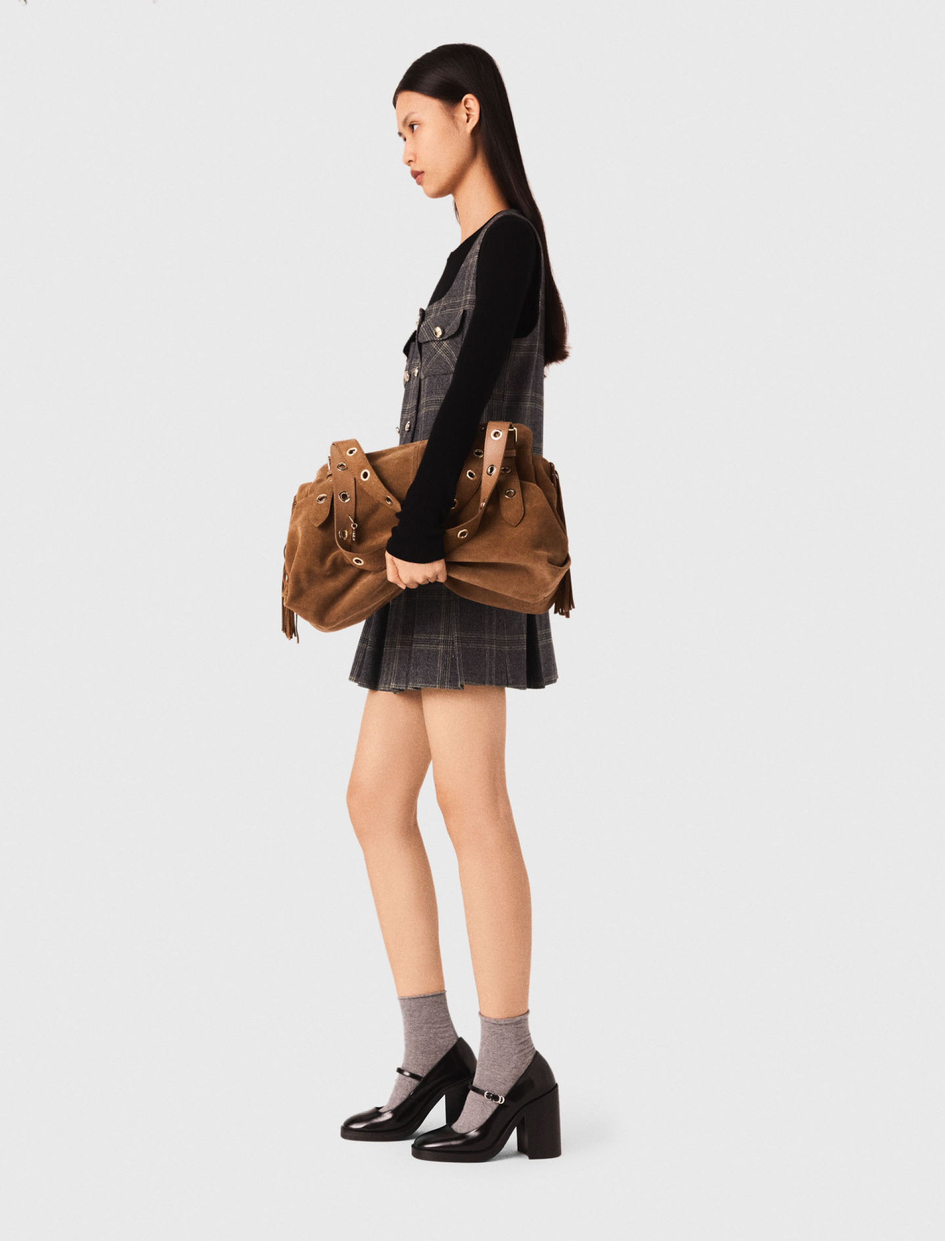 Жіноча коротка плісирована сукня в клітинку