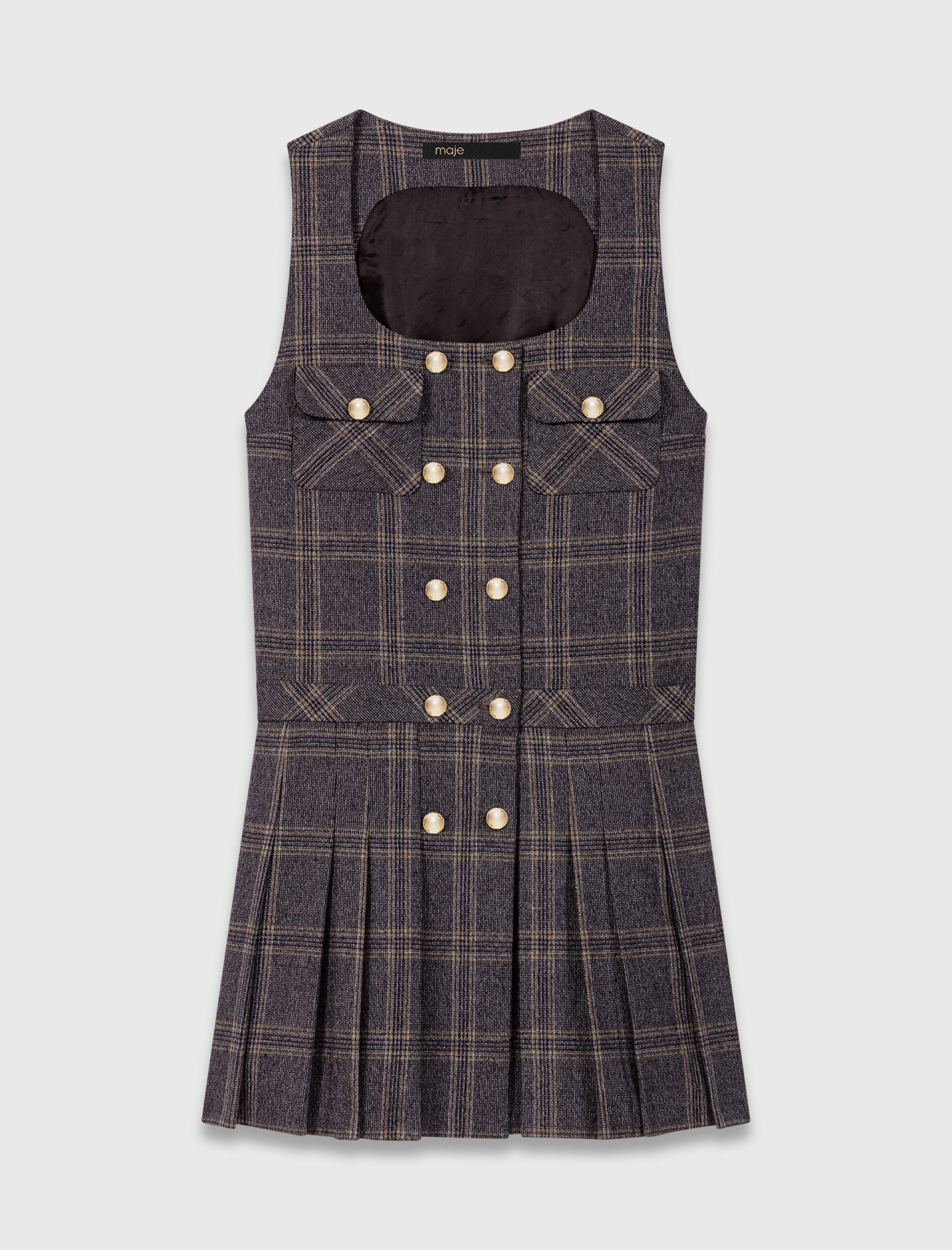 Жіноча коротка плісирована сукня в клітинку