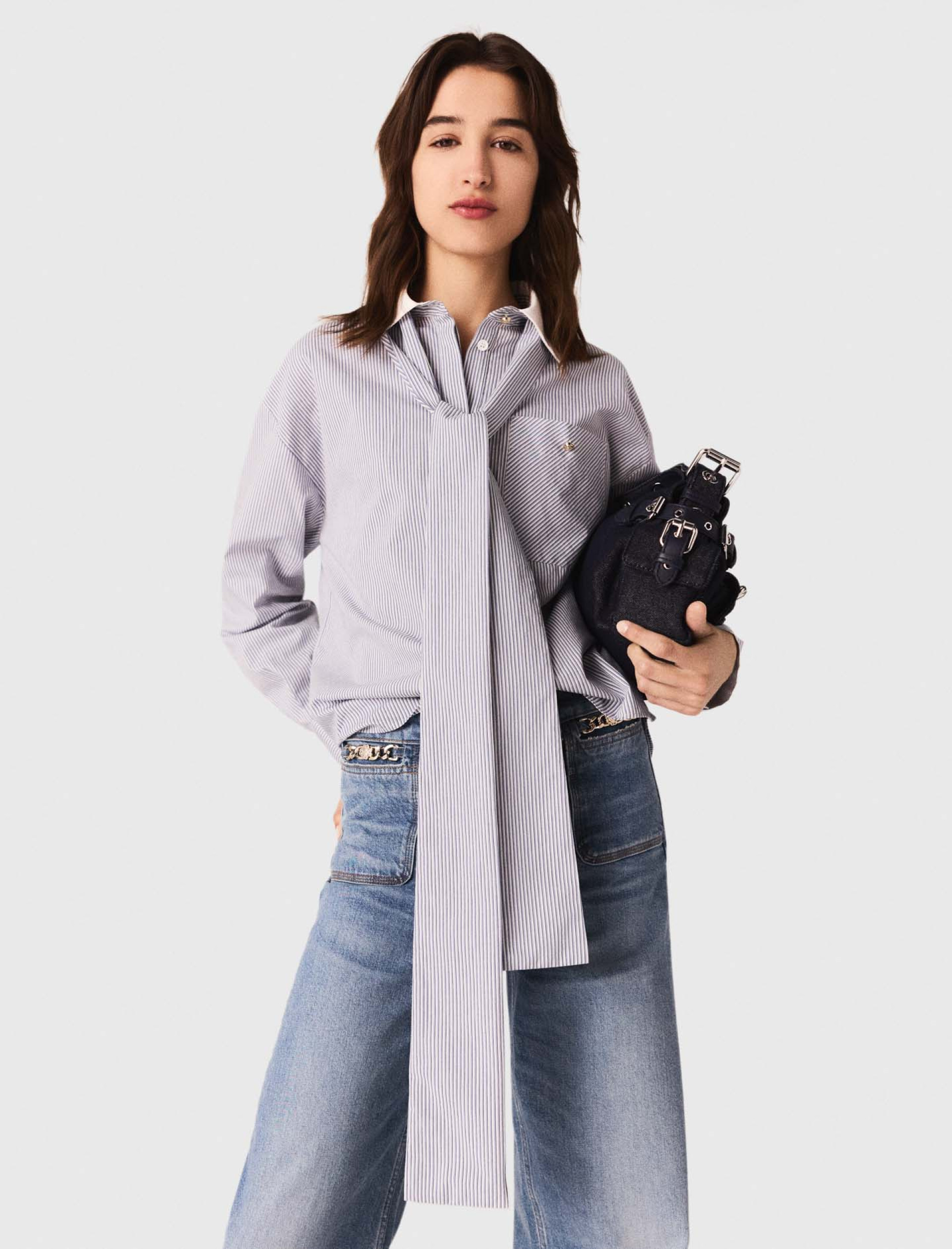 Женская полосатая рубашка с бантом