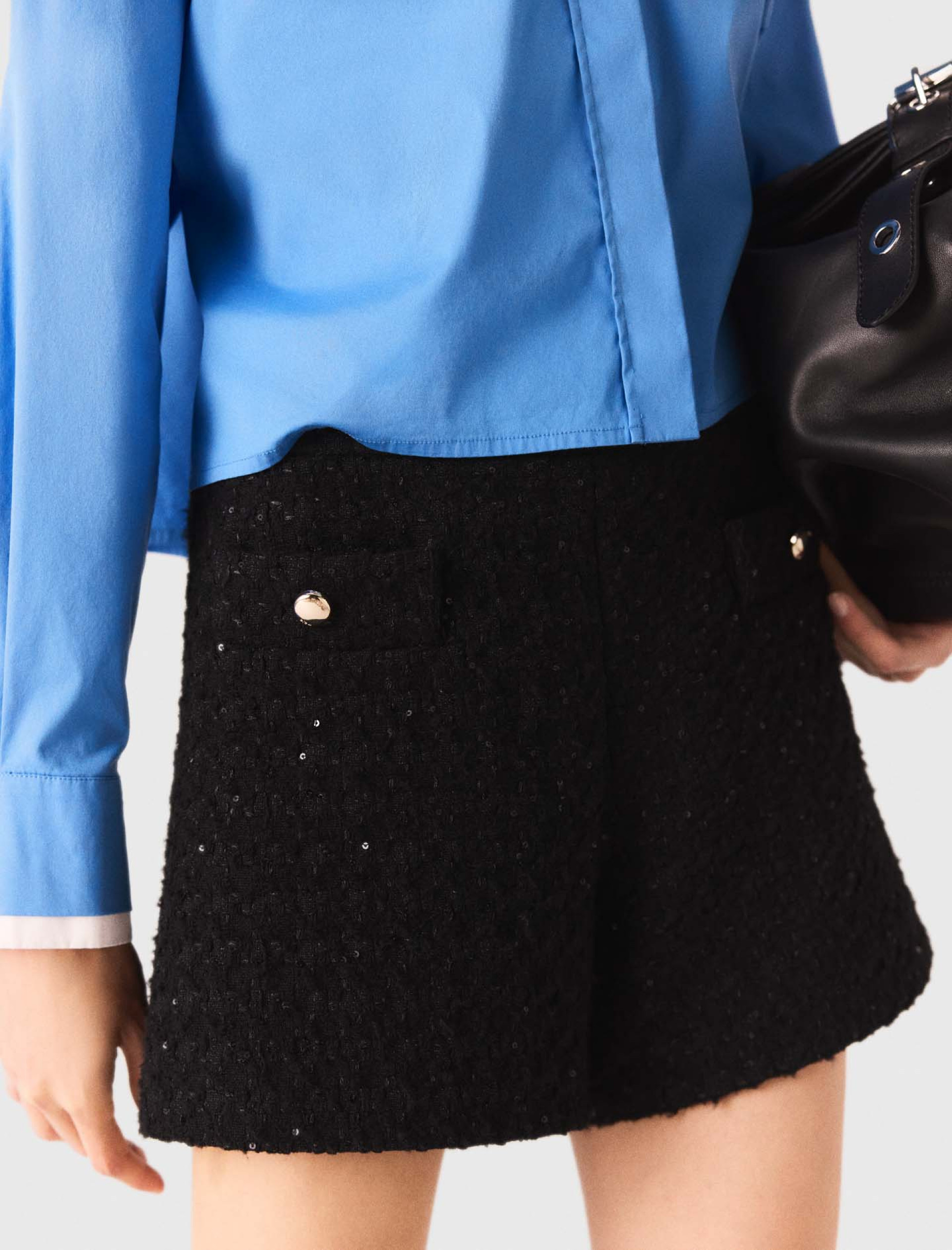 Женские твидовые шорты с пайетками Женские твидовые шорты с пайетками