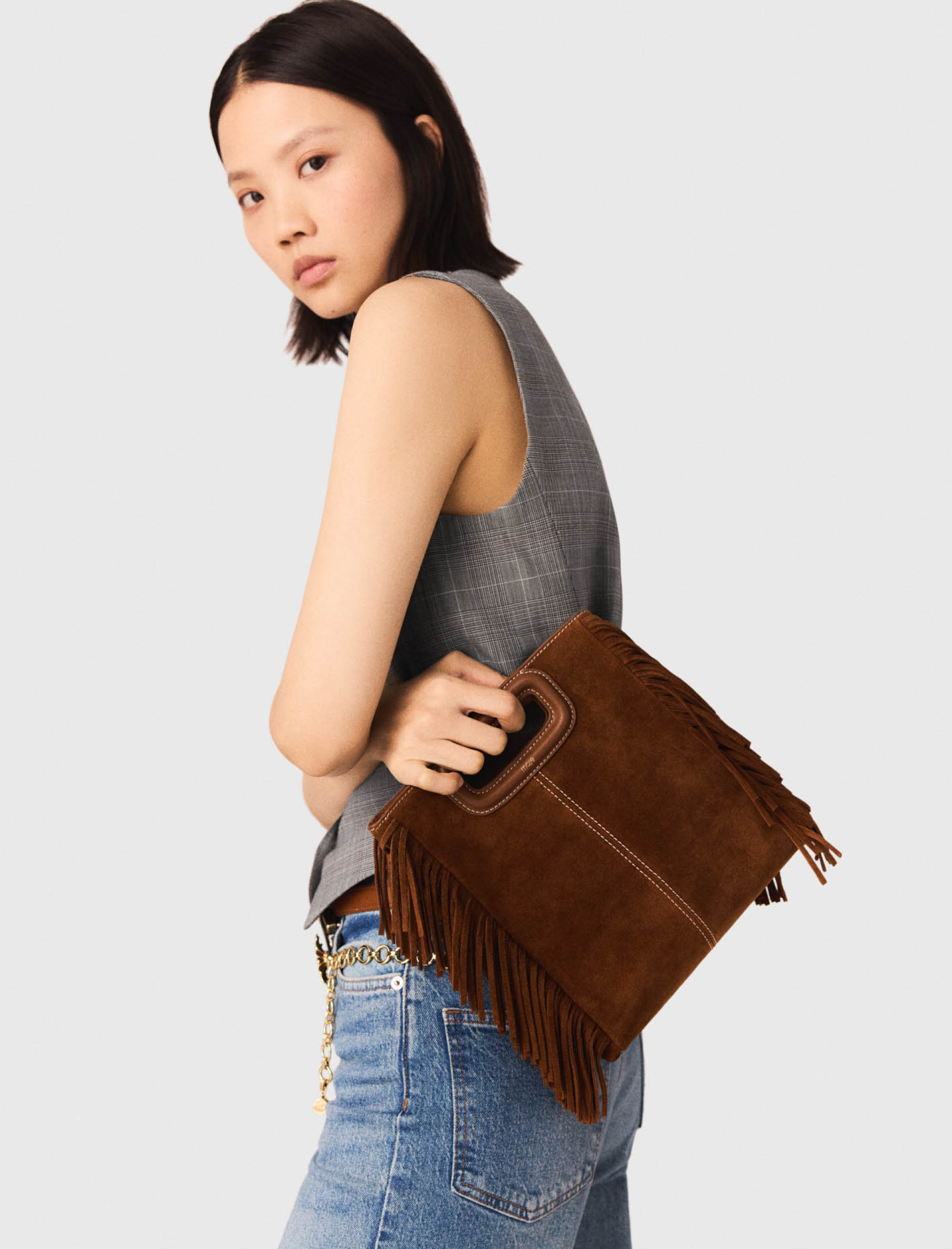 Женская сумка М среднего размера из прошитой замши Женская сумка М среднего размера из прошитой замши