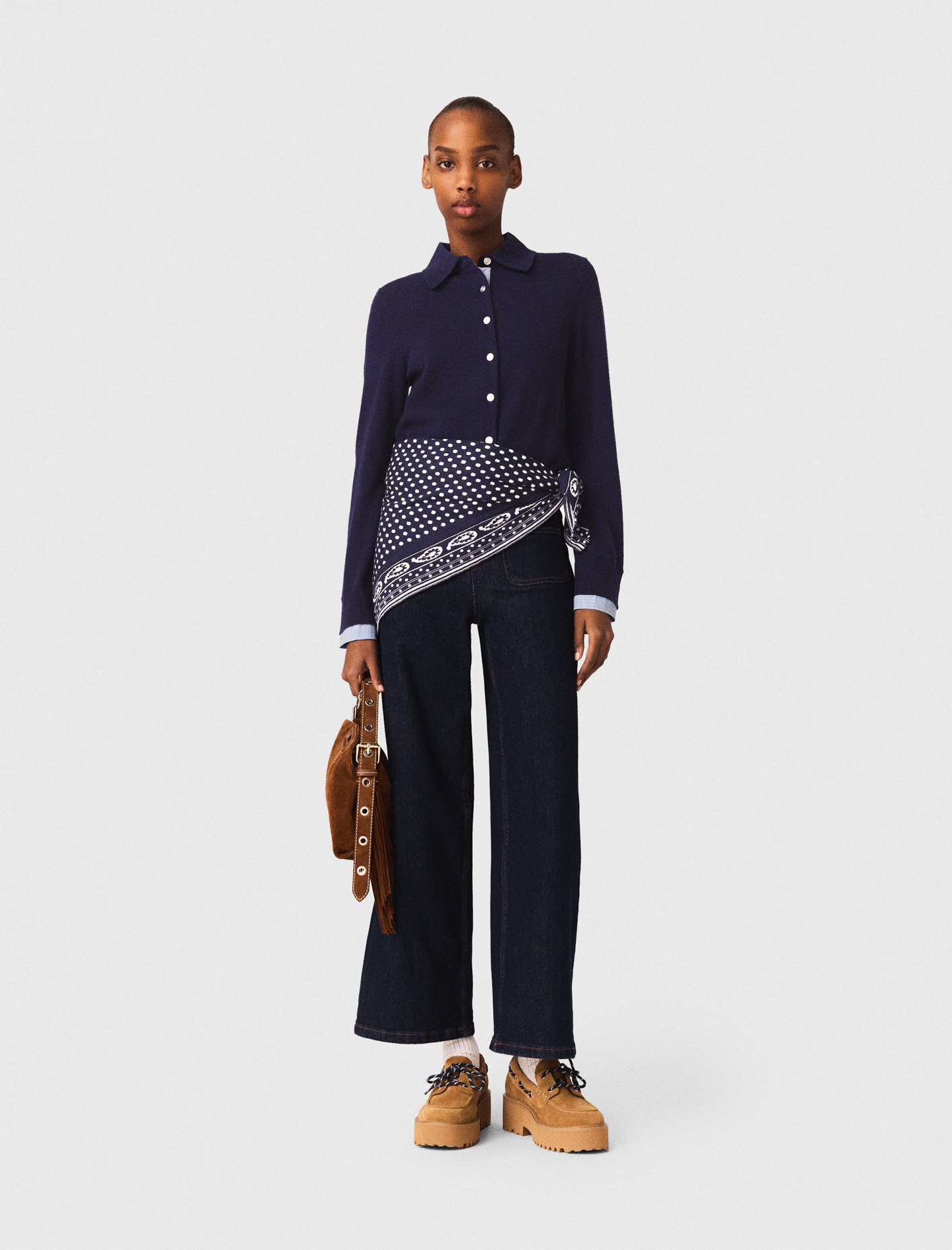 Жіночий синій кардиган зі з'ємними деталями