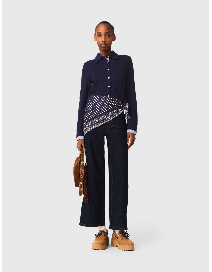 Жіночий синій кардиган зі з'ємними деталями