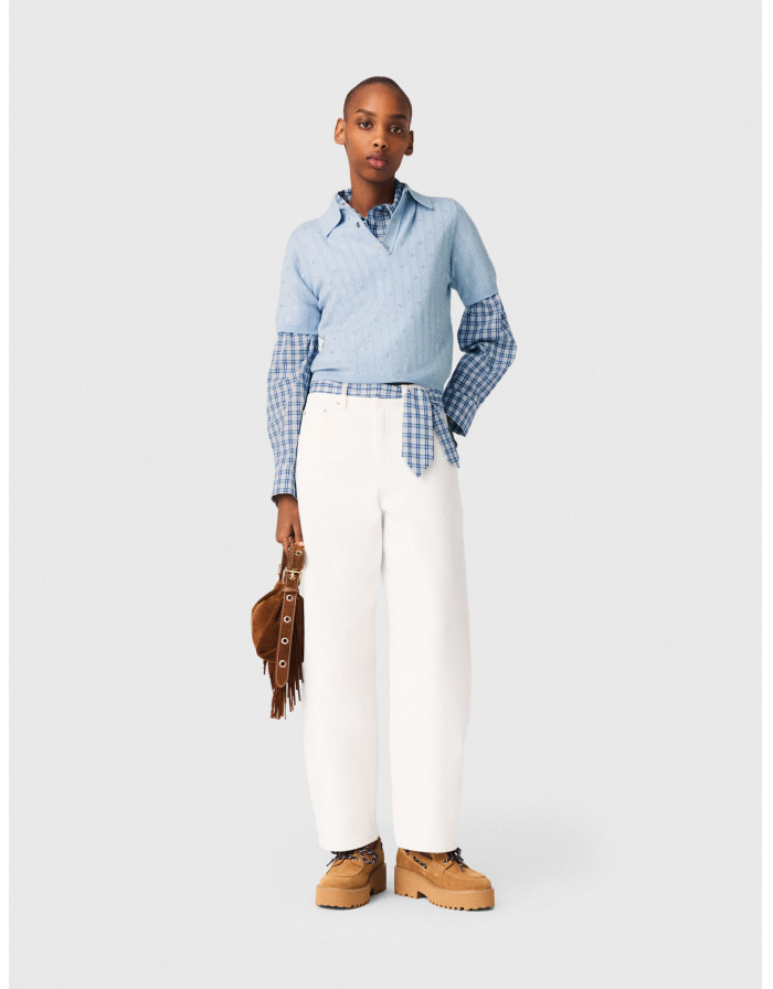 Жіночий короткий джемпер-поло зі стразами