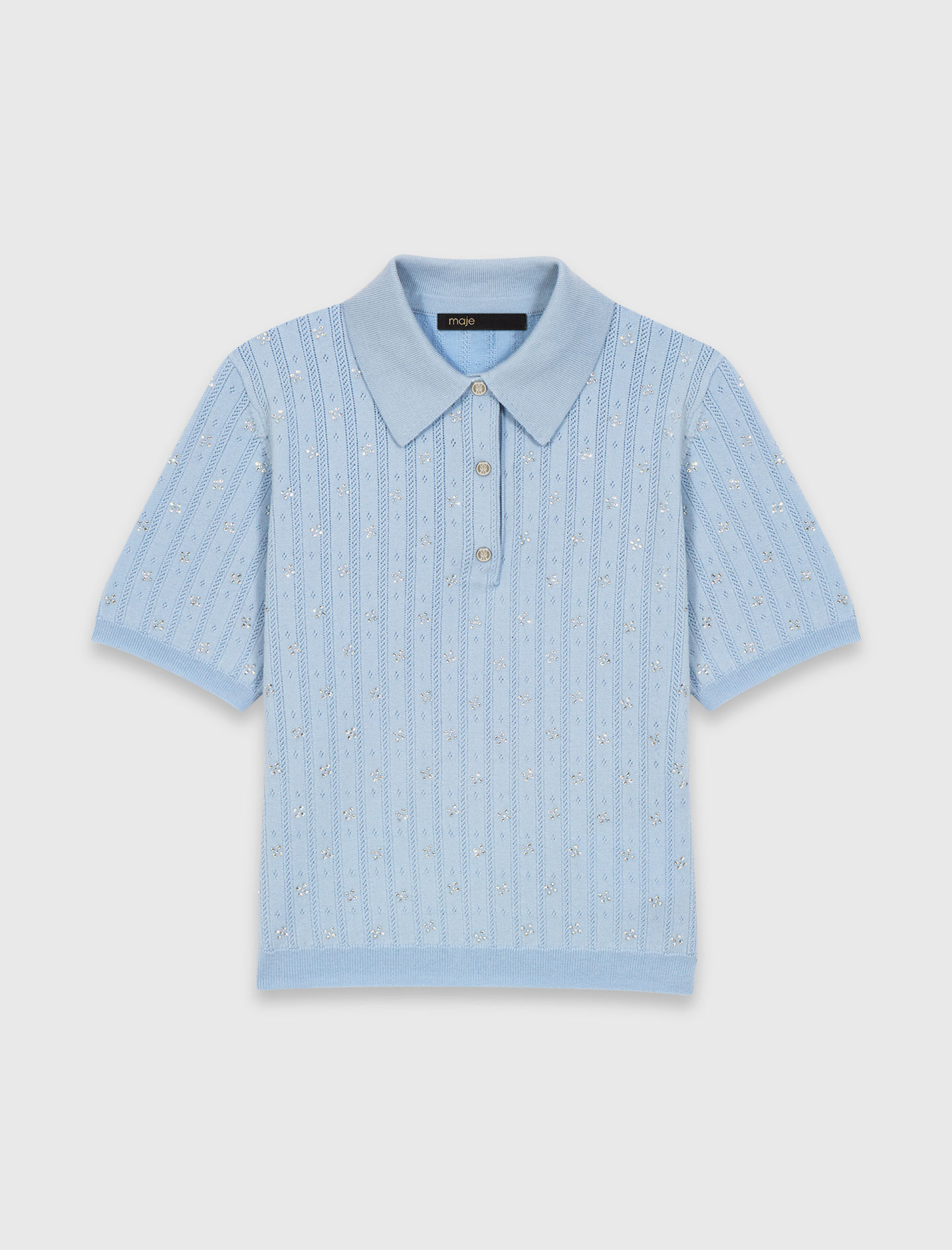 Жіночий короткий джемпер-поло зі стразами