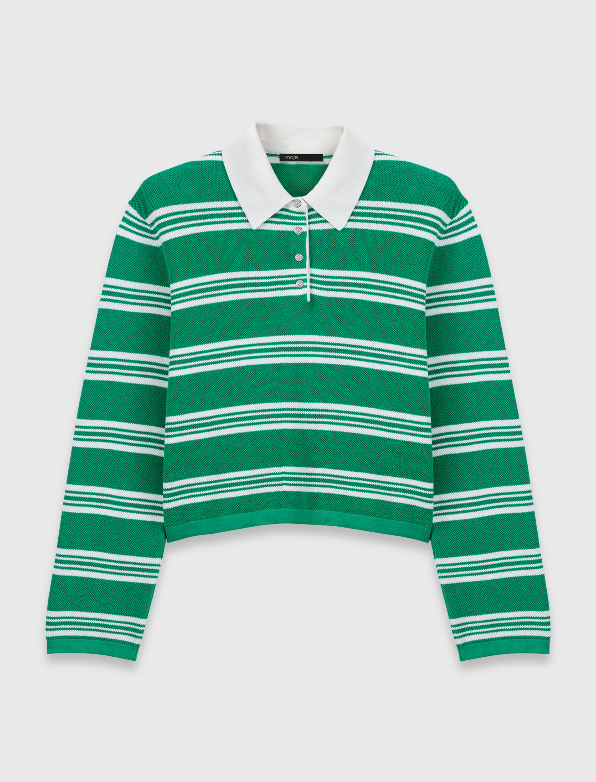 Жіночий смугастий джемпер з коміром поло Жіночий смугастий джемпер з коміром поло