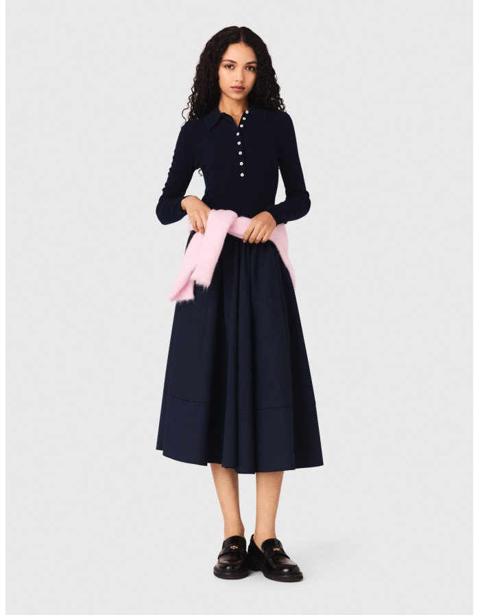 Жіночий джемпер в рубчик з коміром поло