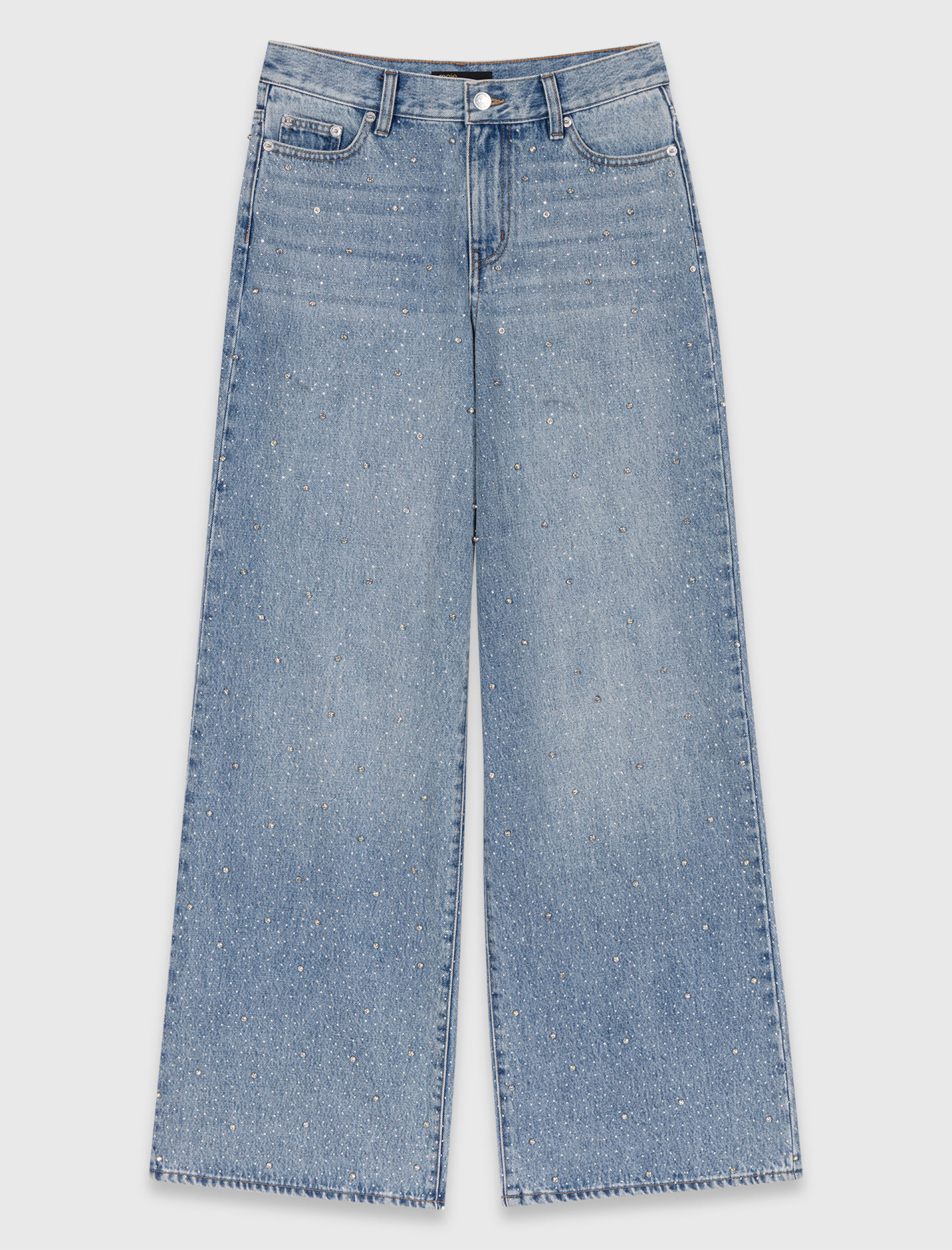 Женские широкие джинсы, украшенные стразами