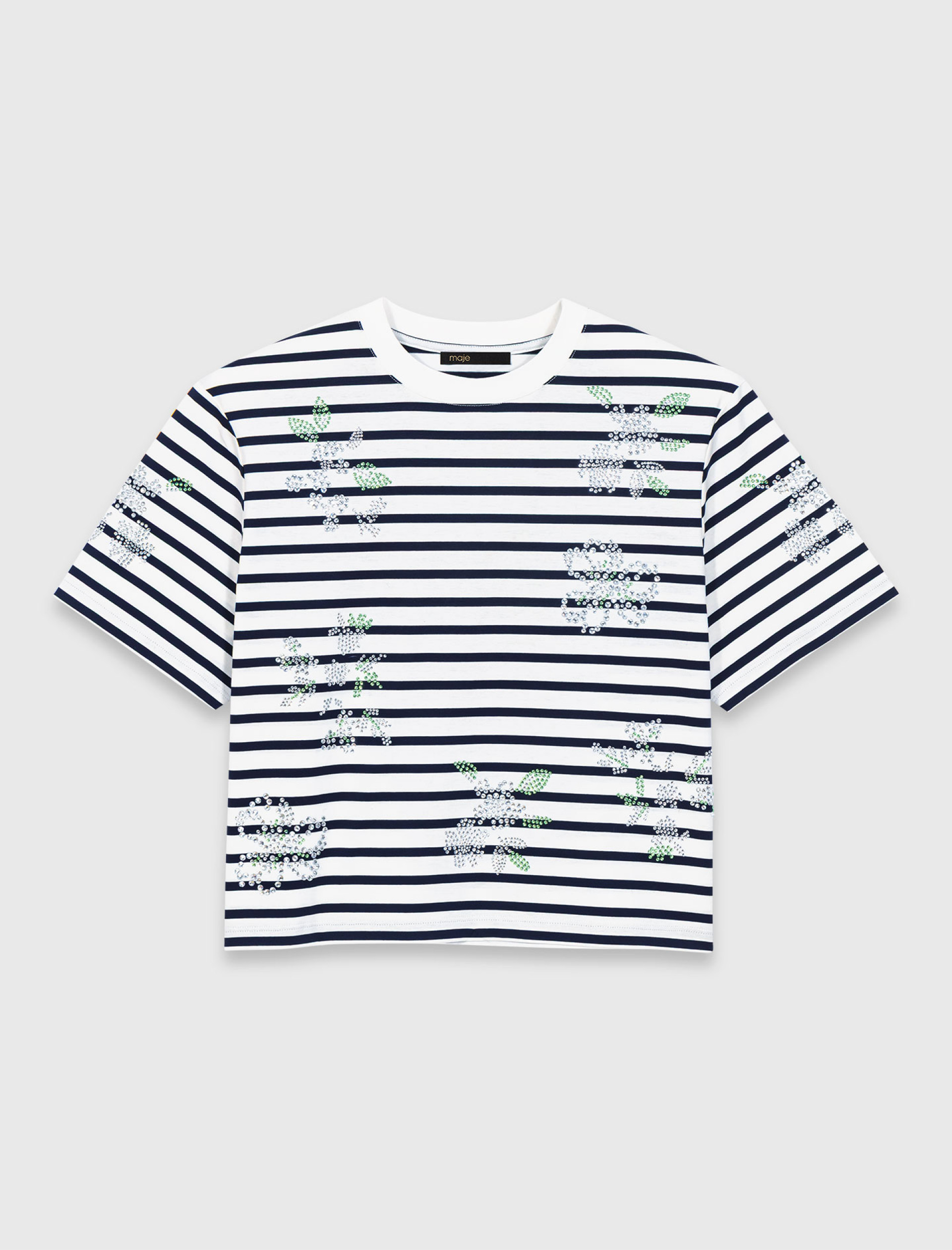 Жіноча смугаста футболка зі стразами Жіноча смугаста футболка зі стразами