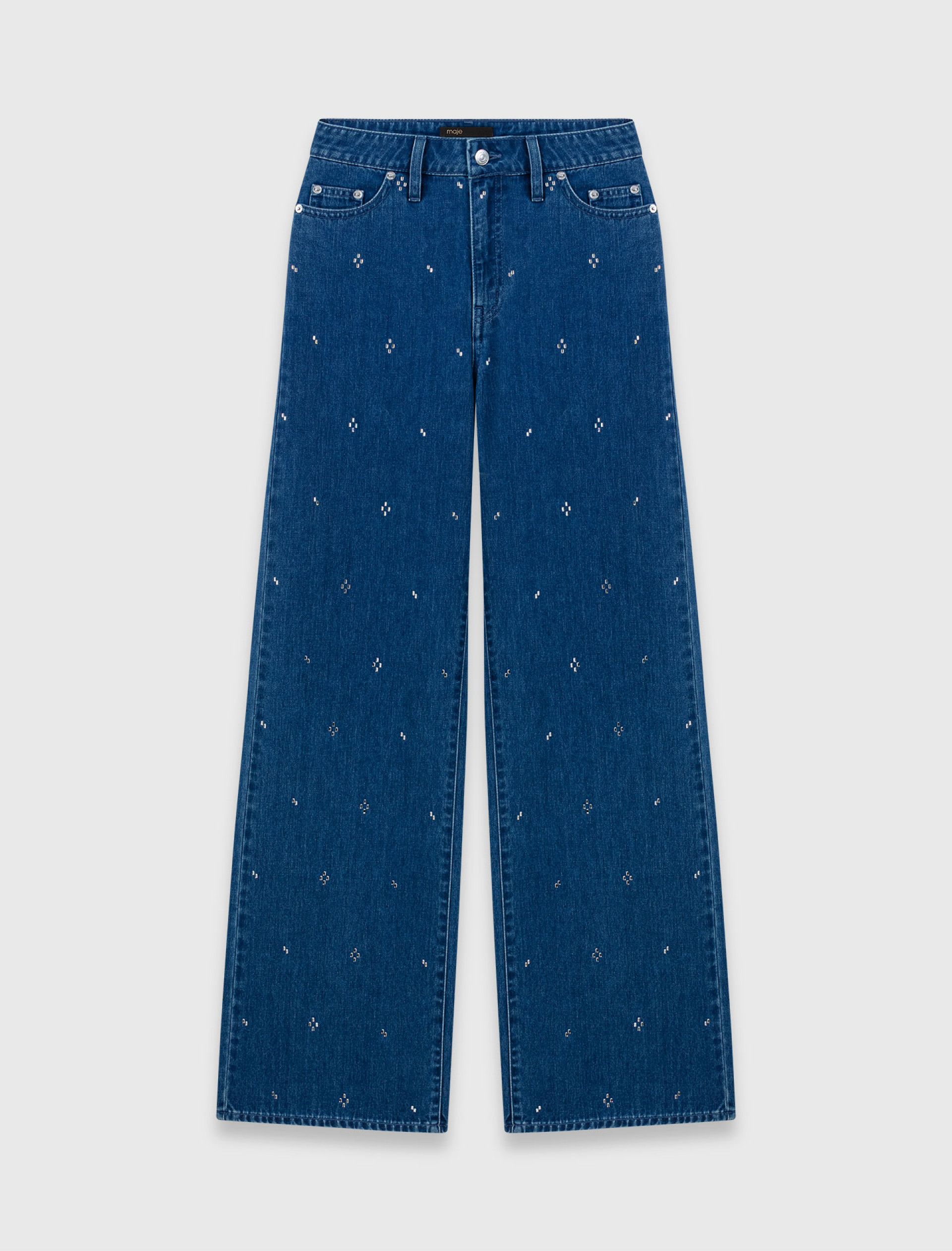 Женские широкие джинсы со стразами