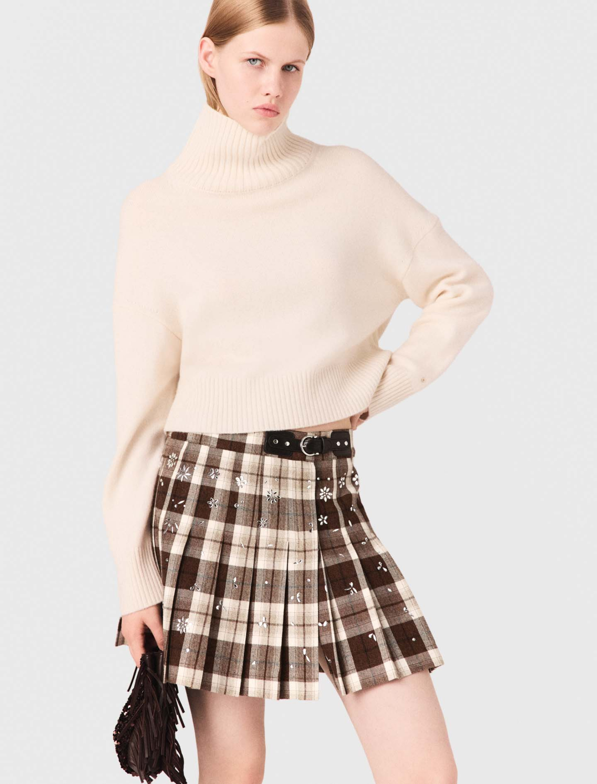 Женская юбка-килт в клетку с пайетками