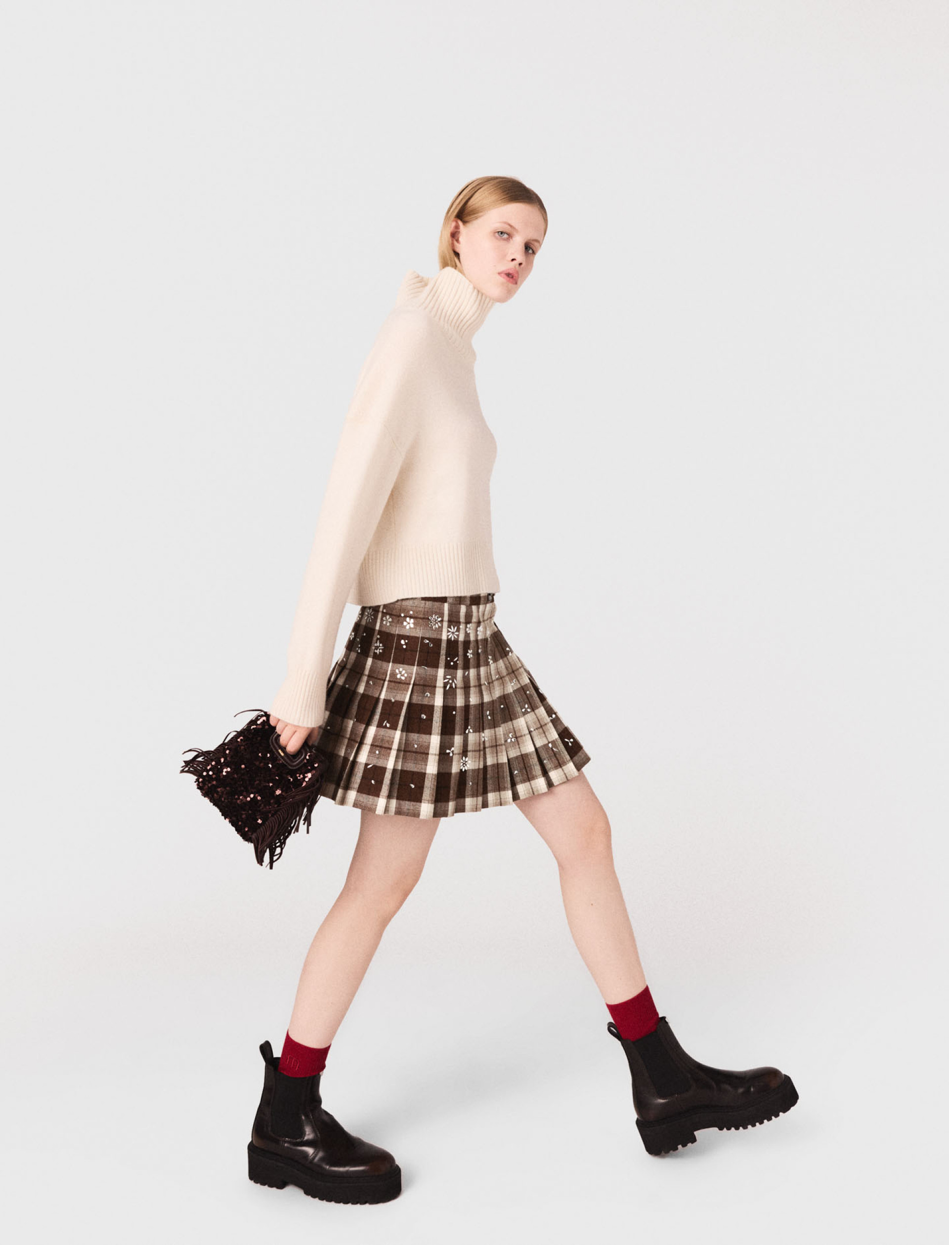 Женская юбка-килт в клетку с пайетками