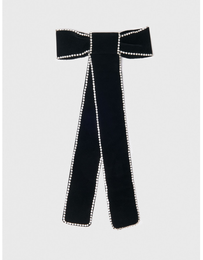 Женская бархатная заколка-бантик со стразами