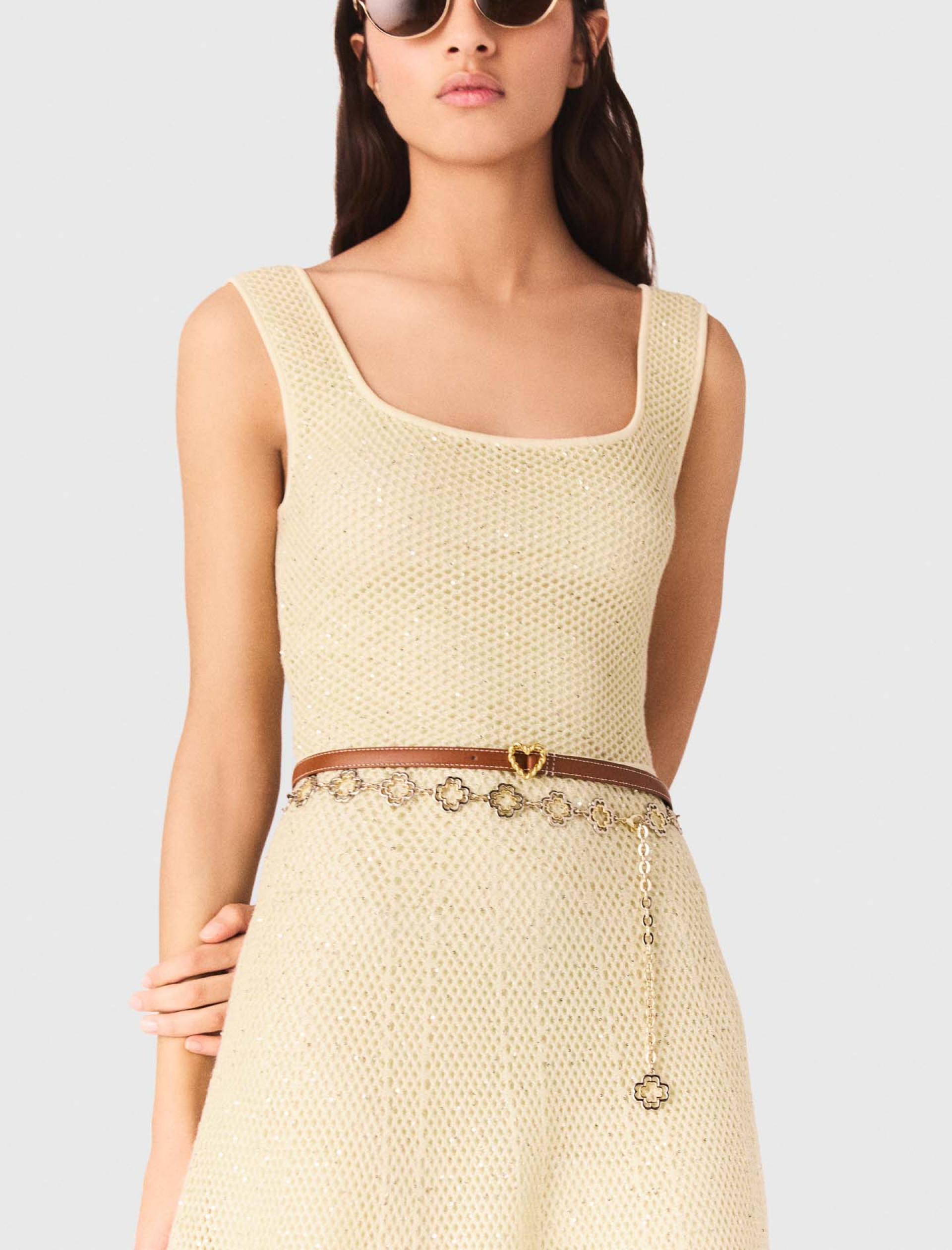 Женское желтое платье-макси с пайетками