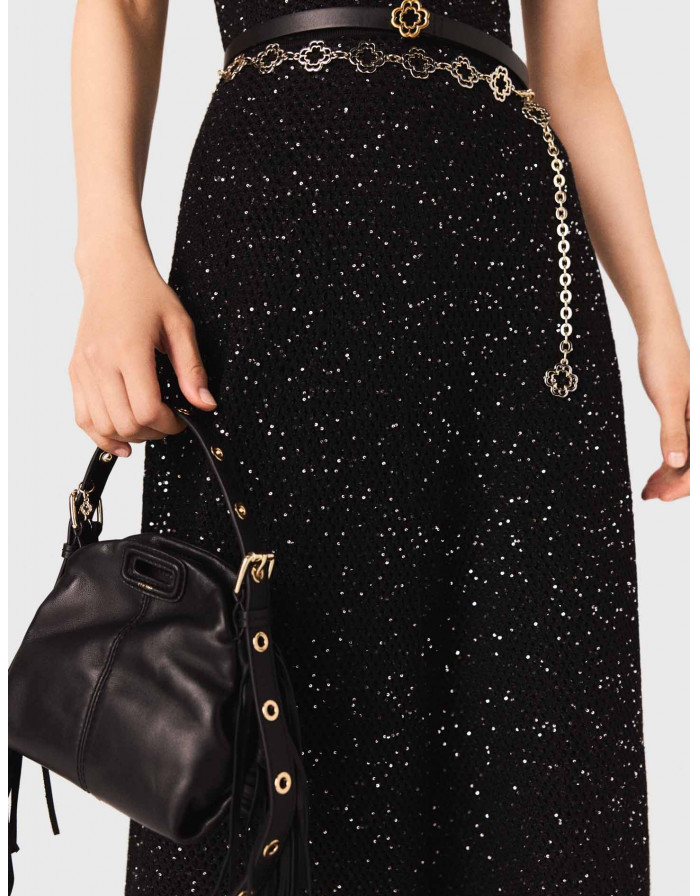 Жіноча чорна сукня-максі з паєтками