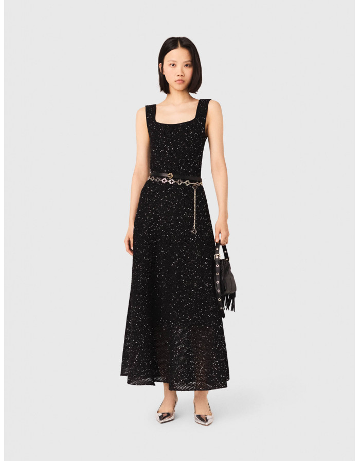 Жіноча чорна сукня-максі з паєтками