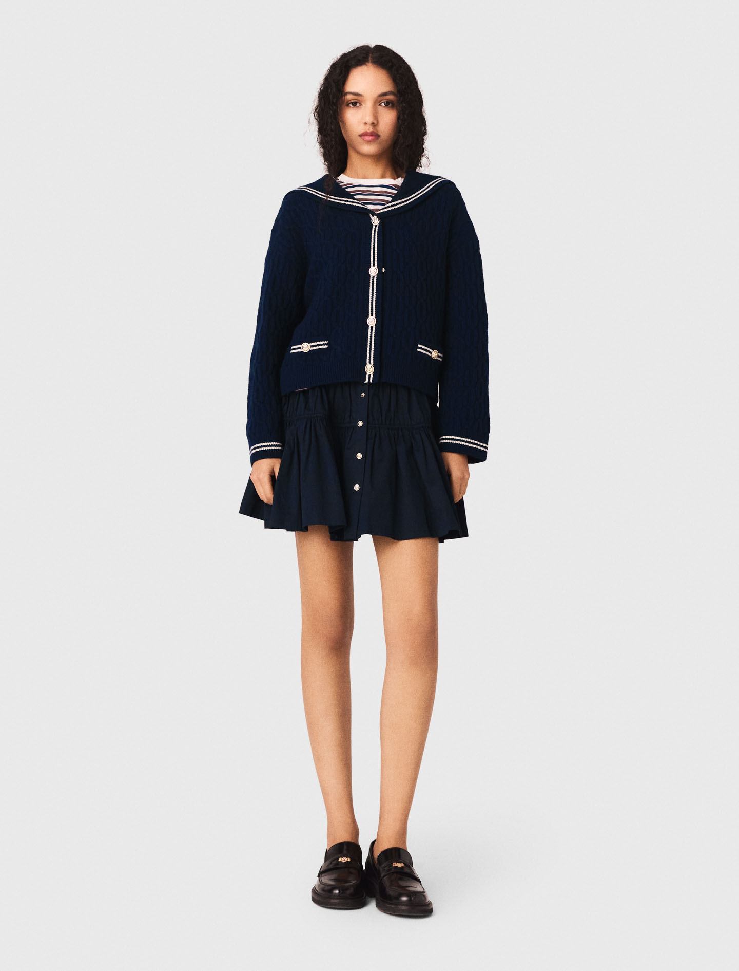 Женский синий кардиган фактурной вязки