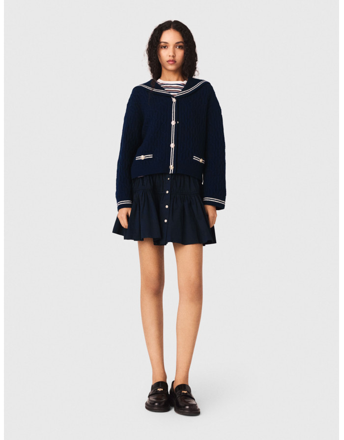 Жіночий синій кардиган фактурної в'язки