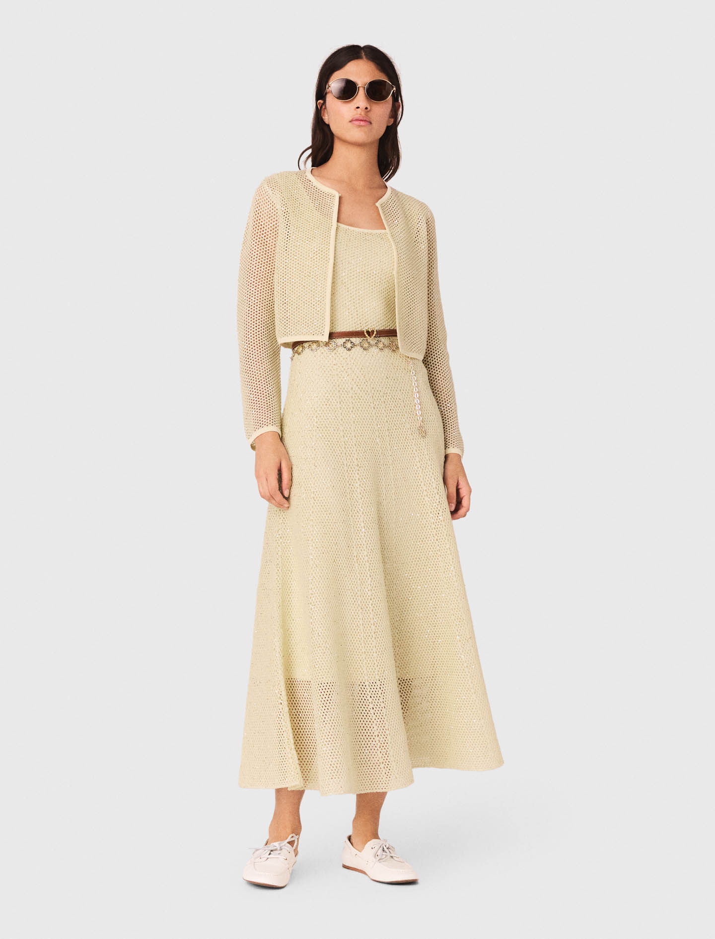 Женский желтый в'язаный кардиган с пайетками