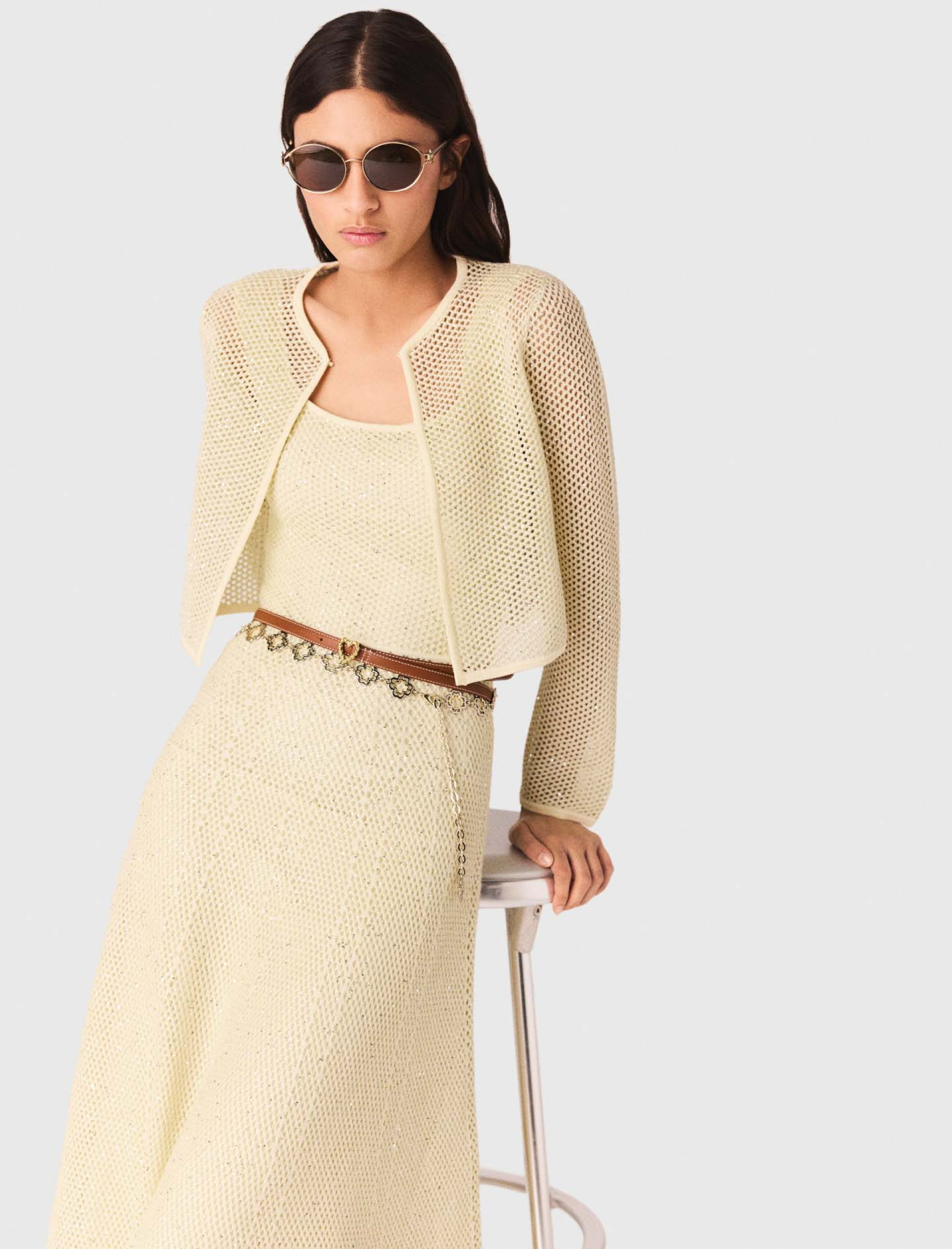 Женский желтый в'язаный кардиган с пайетками Женский желтый в'язаный кардиган с пайетками