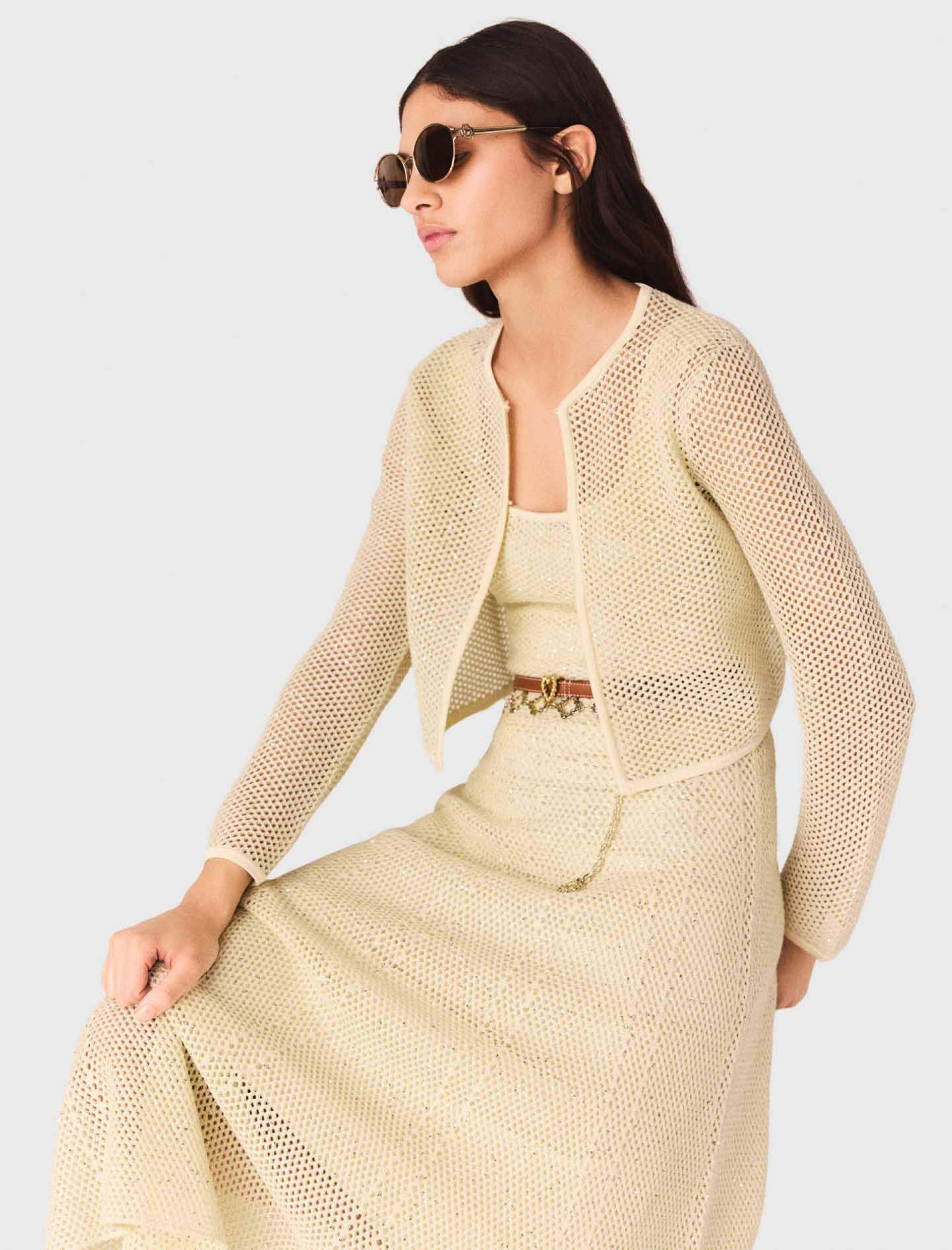 Женский желтый в'язаный кардиган с пайетками Женский желтый в'язаный кардиган с пайетками