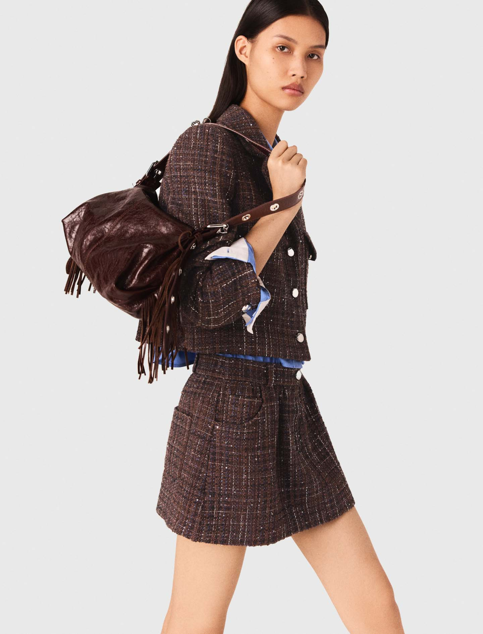 Жіночий короткий твідовий жакет з паєтками