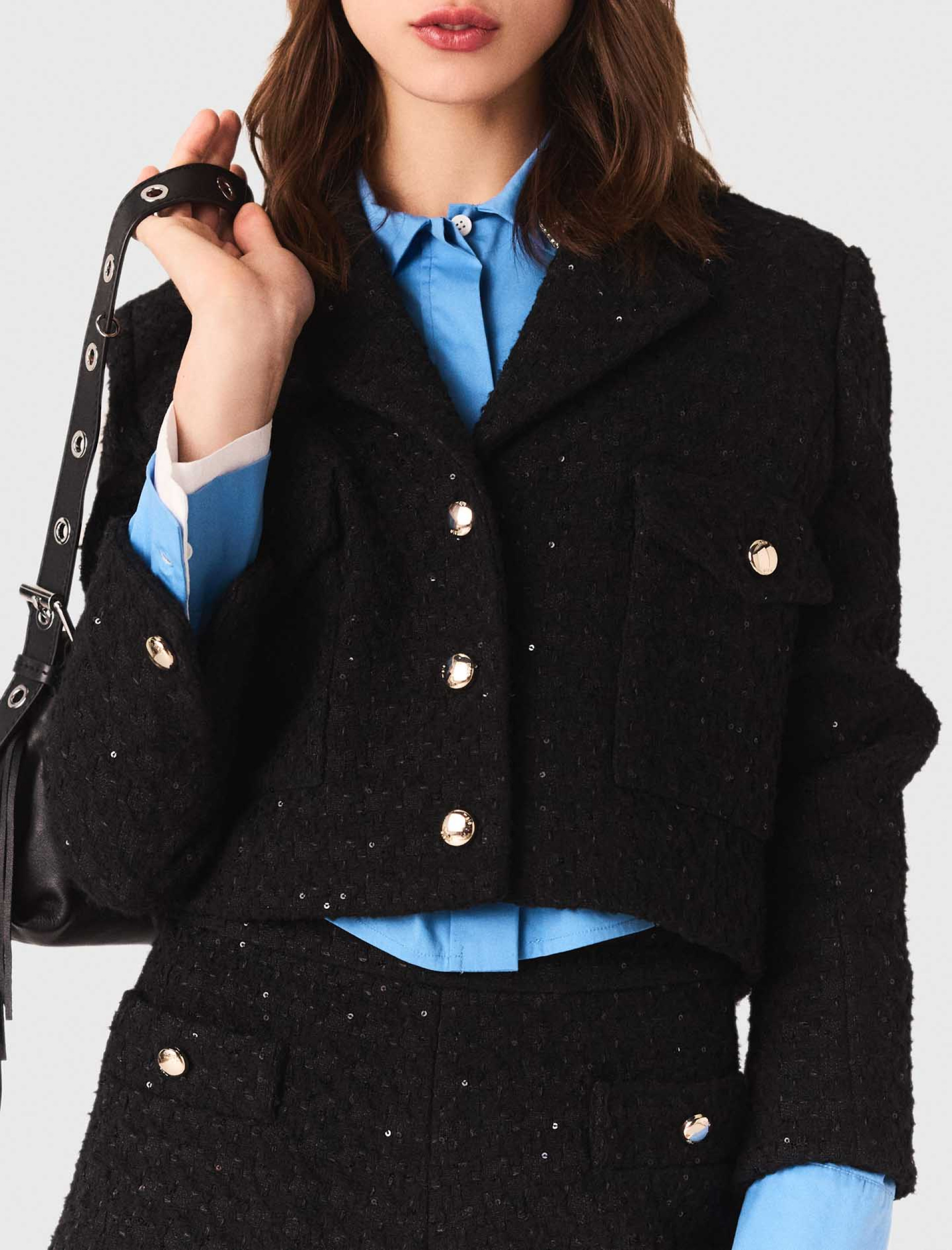 Жіночий короткий твідовий жакет з паєтками