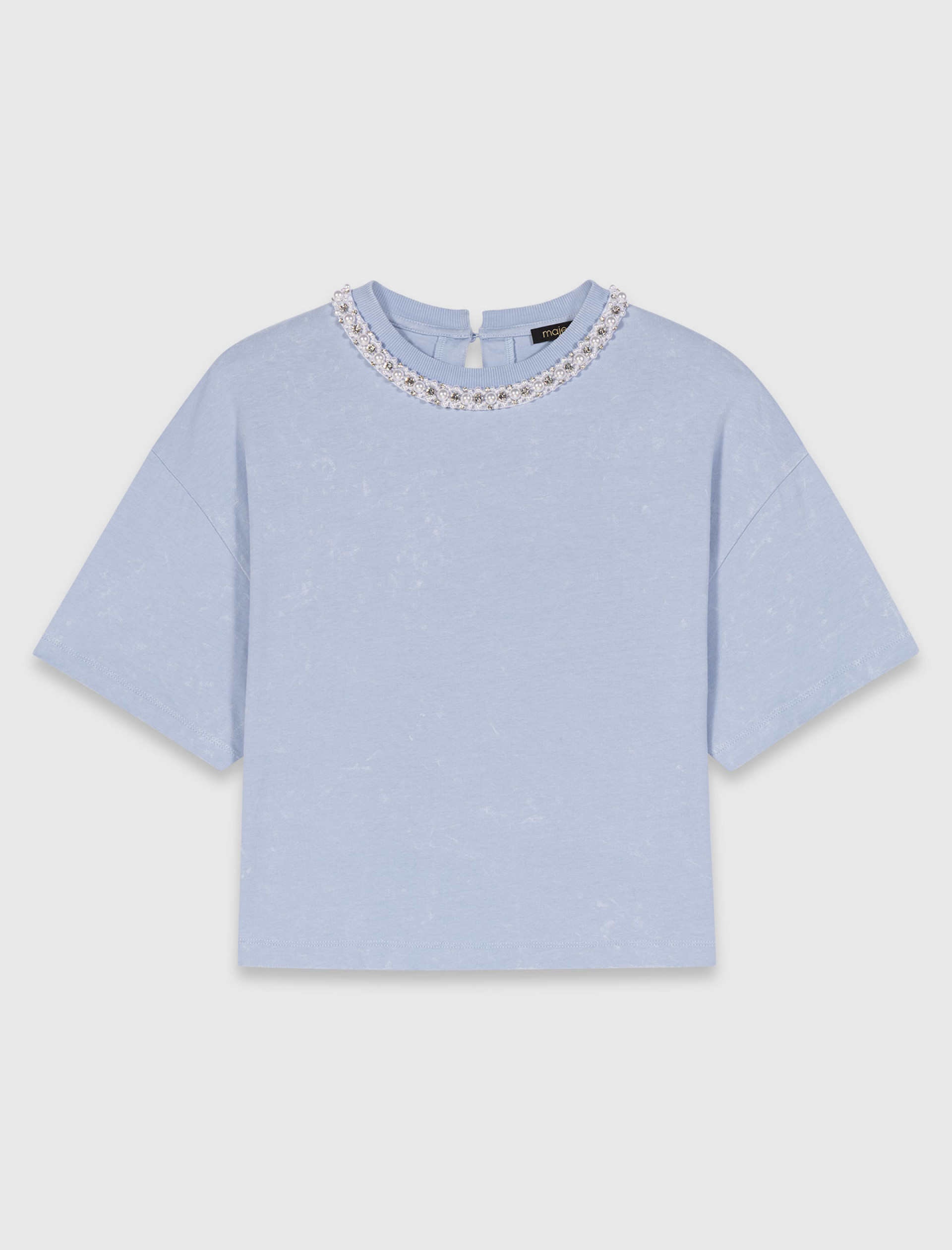 Жіноча футболка з коміром із перлин та страз