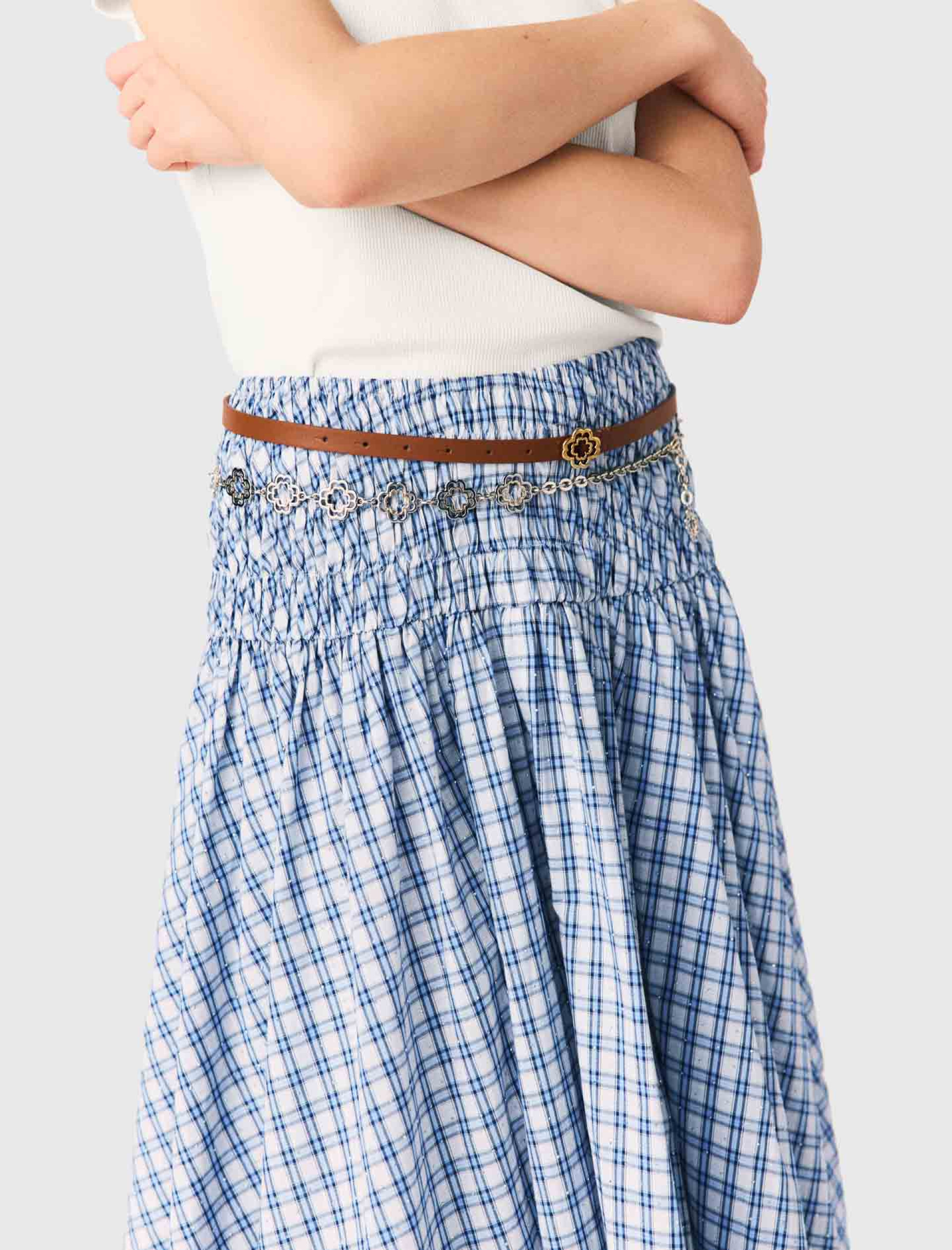 Жіноча картата спідниця зі стразами Жіноча картата спідниця зі стразами