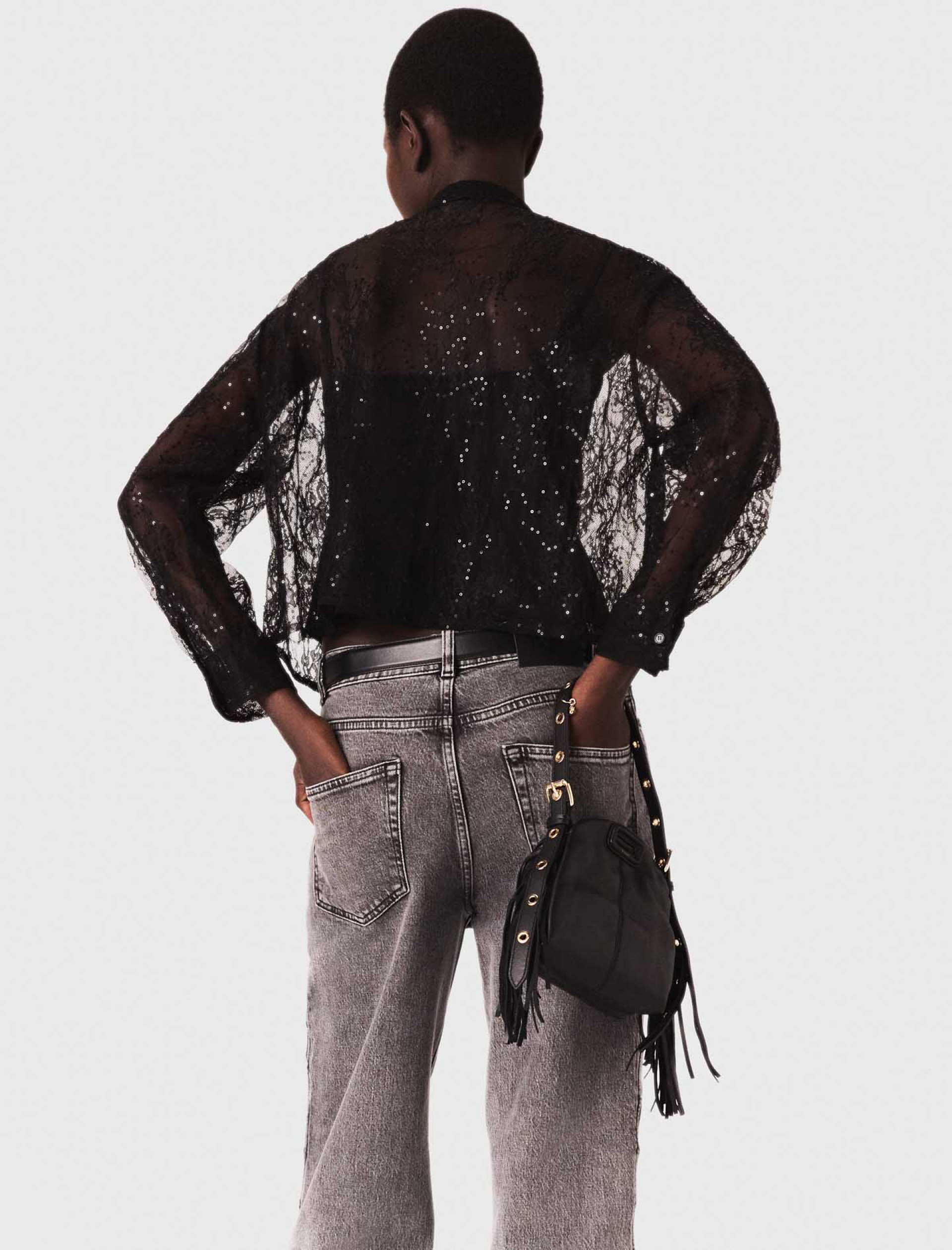 Женская кружевная блуза с бантом