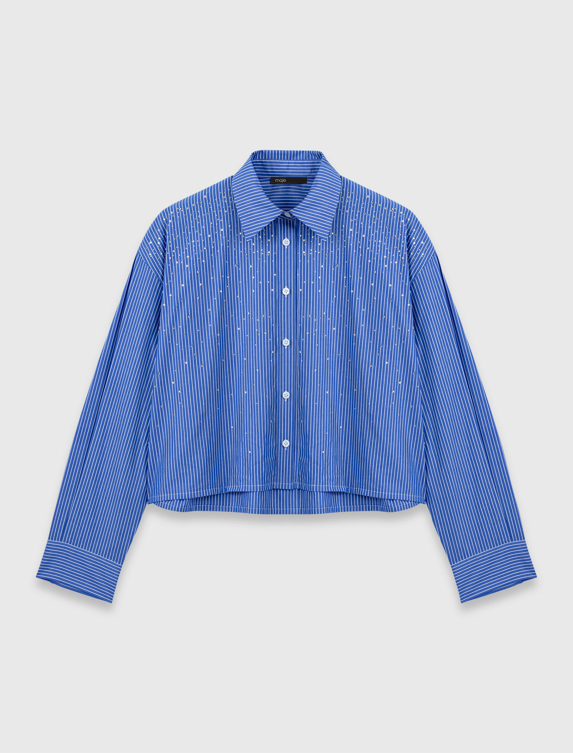 Жіноча синя сорочка у смужку зі стразами Жіноча синя сорочка у смужку зі стразами