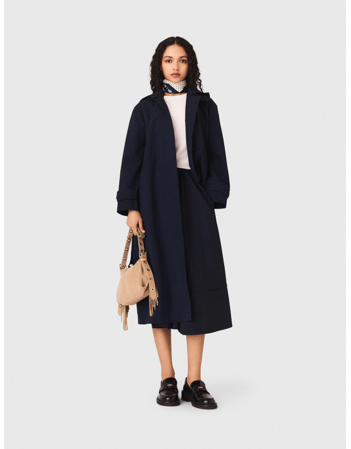 Жіночий тренч зі з'ємним капюшоном, прикрашеним стразами