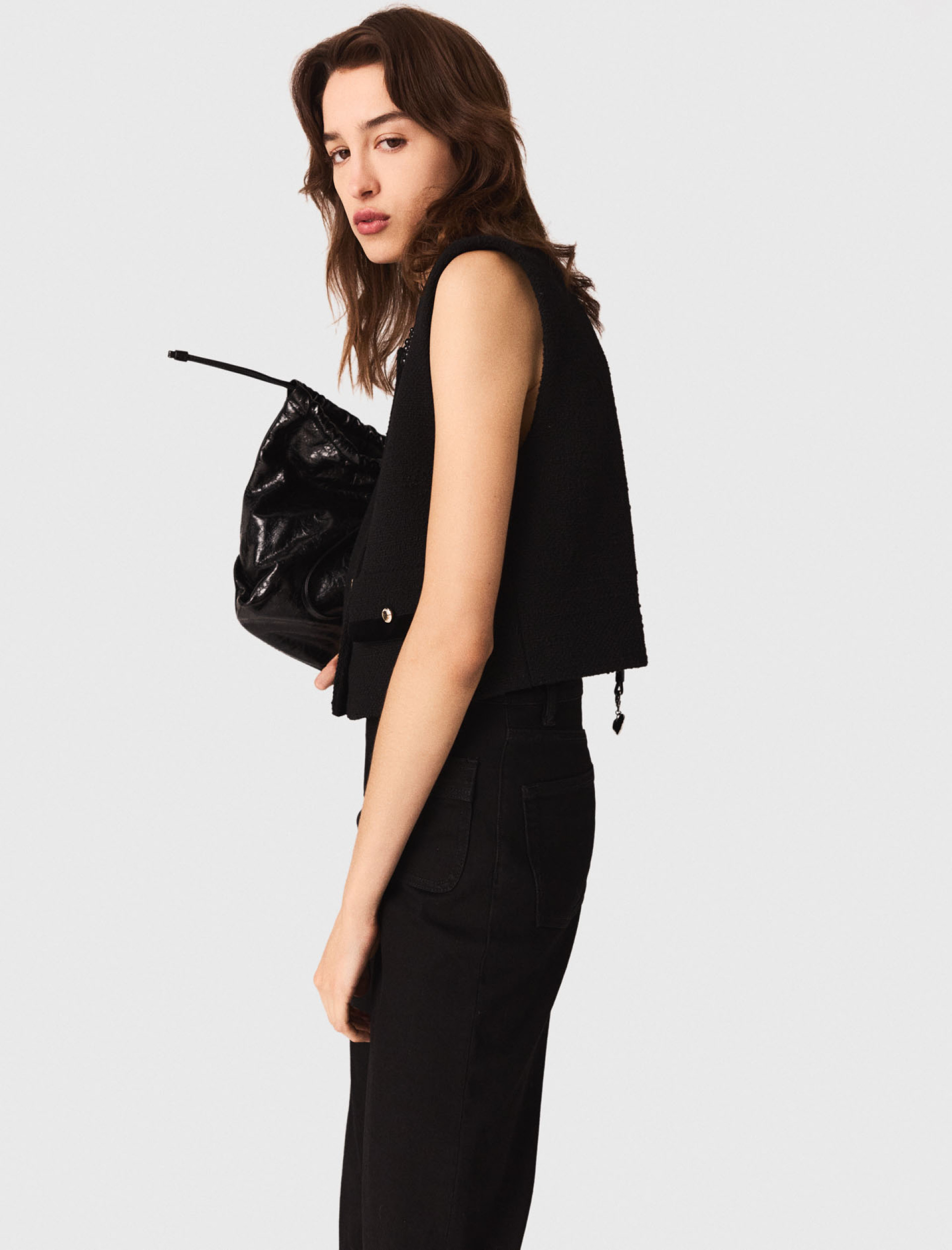 Женский твидовый топ с бархатной отделкой