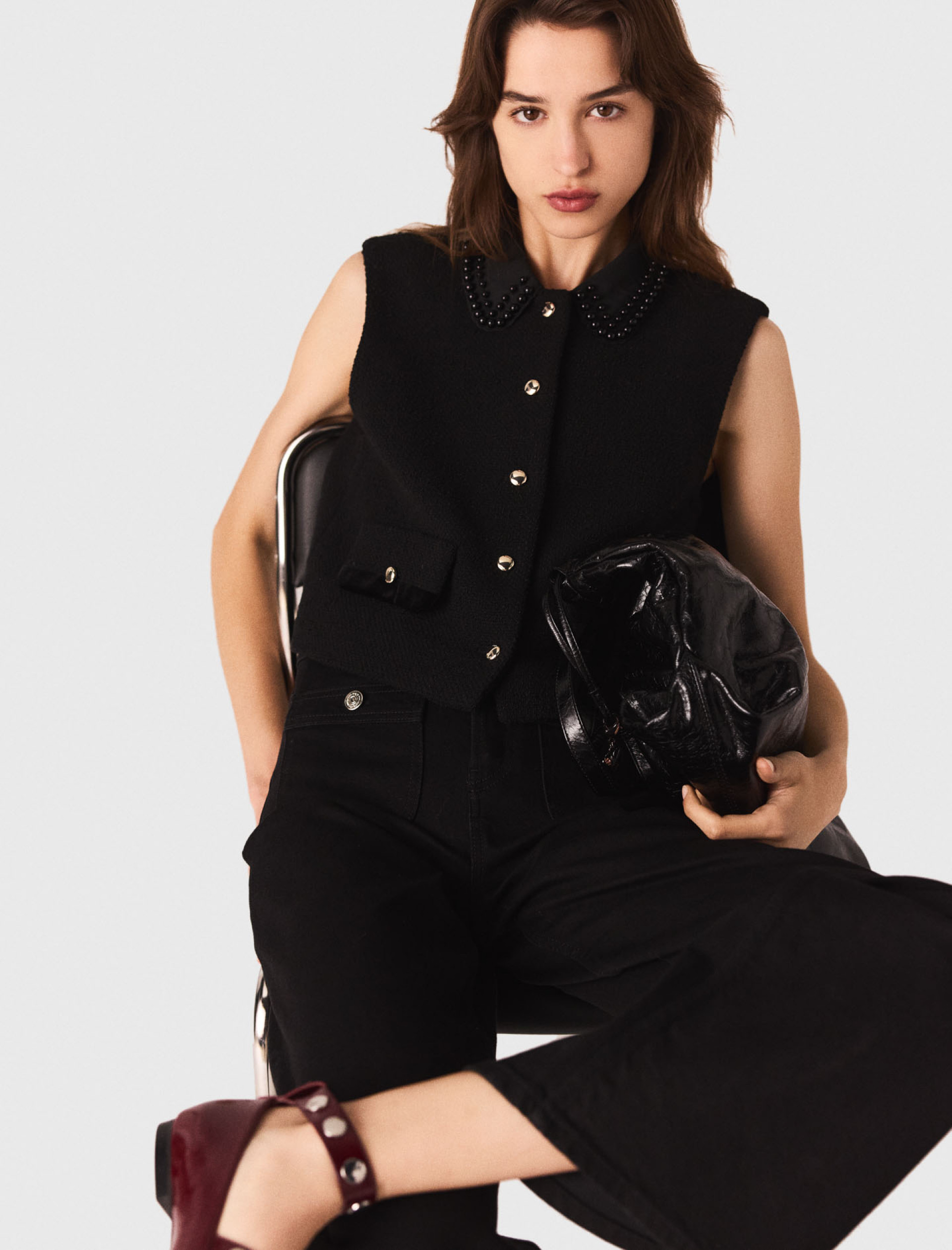 Женский твидовый топ с бархатной отделкой