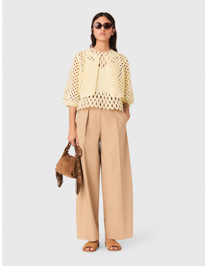 Женский желтый в'язаный кардиган со стразами