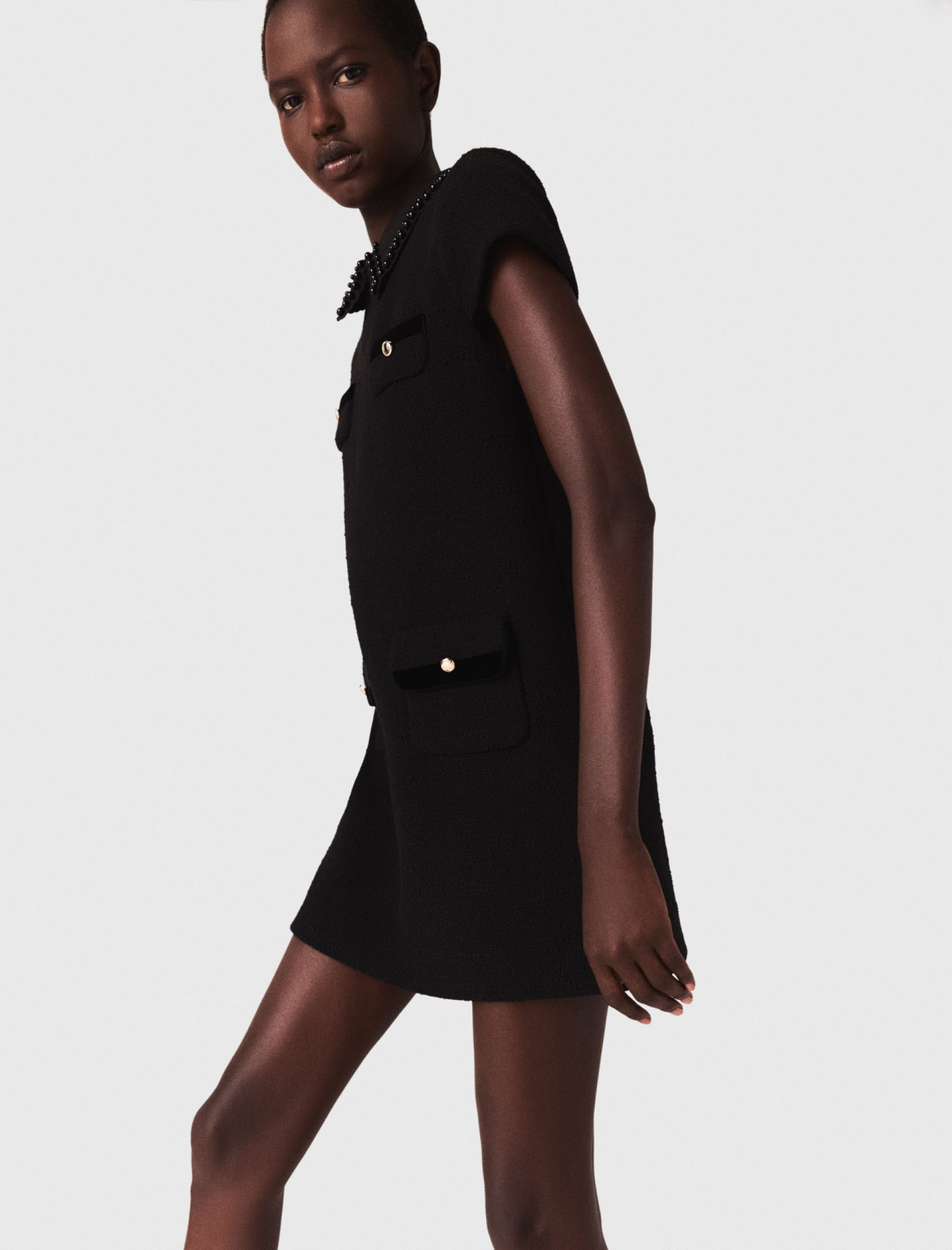 Женское короткое твидовое платье