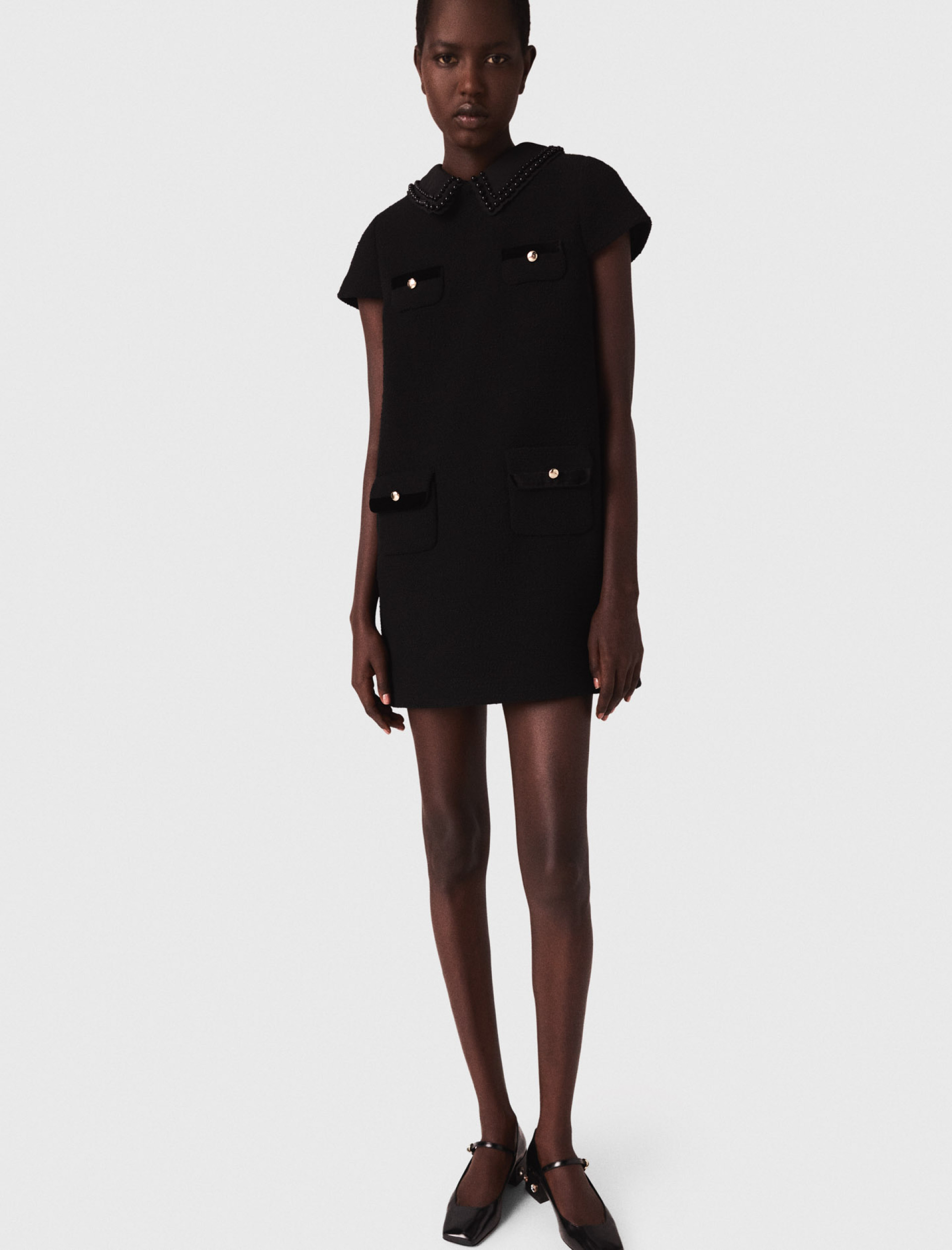 Женское короткое твидовое платье