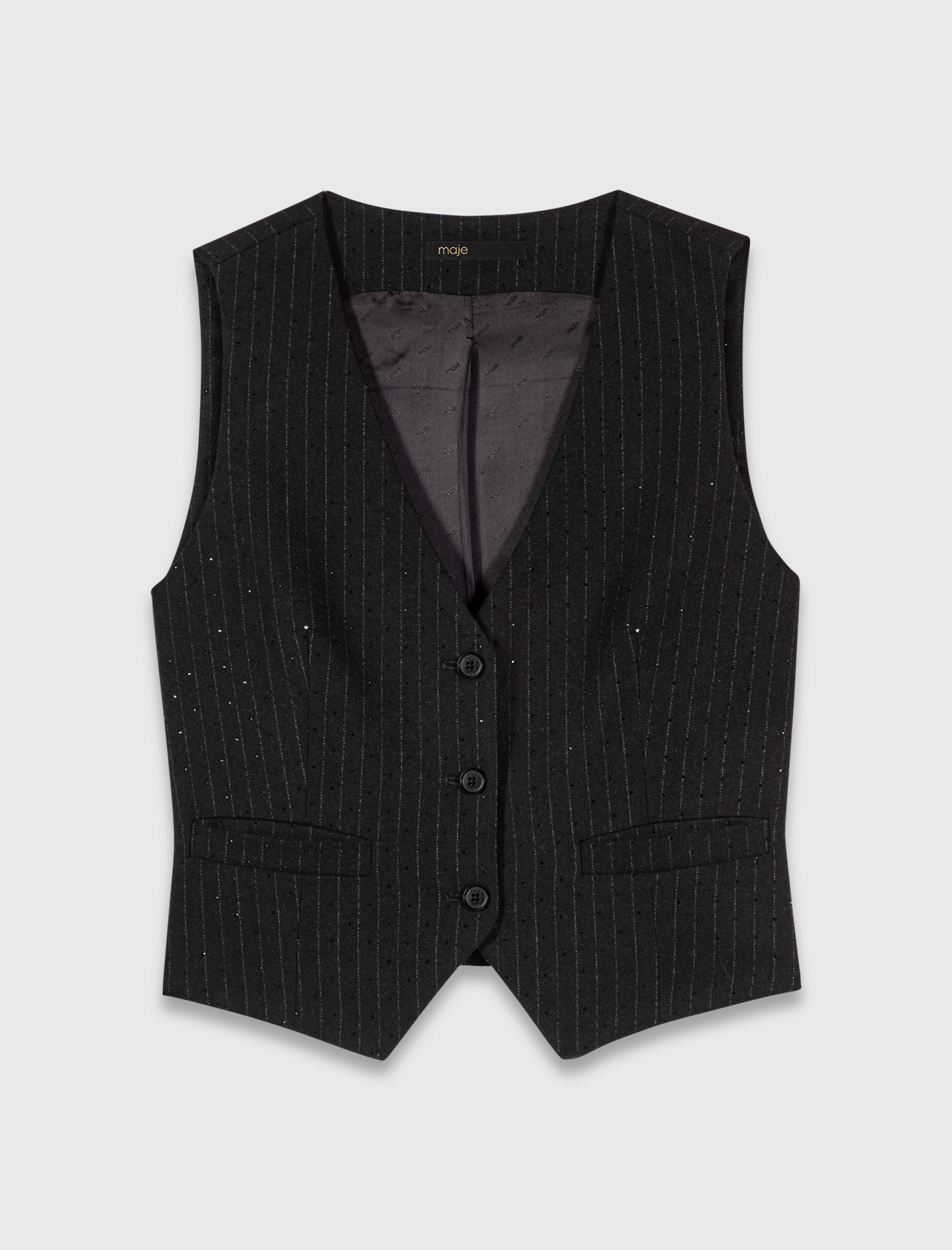 Жіночий чорний костюмний жилет зі стразами