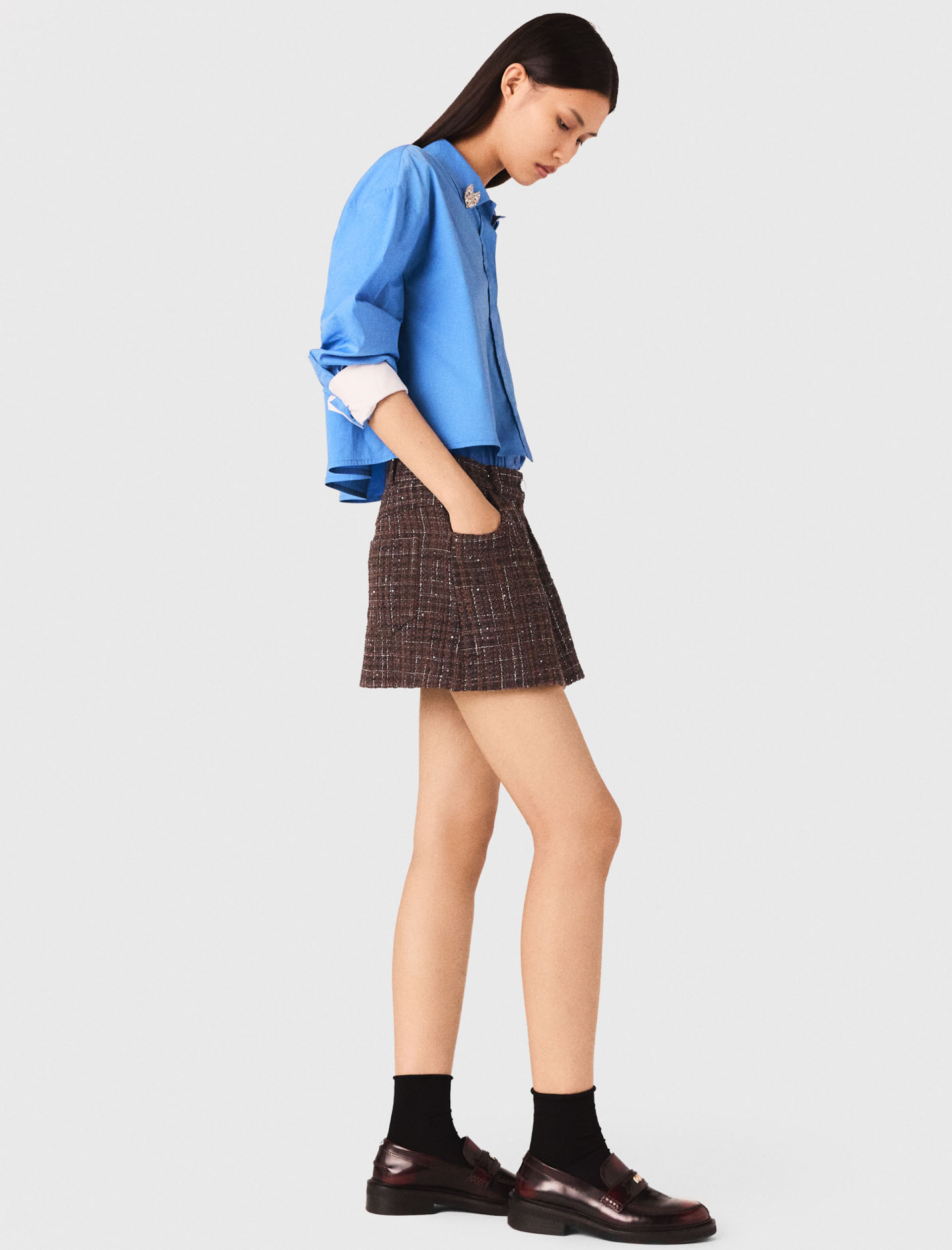 Жіночі твідові шорти-спідниця з еластичним поясом